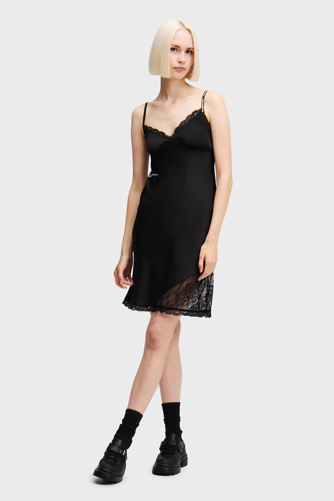 Женское черное платье KLJ SATIN LACE DRESS 1