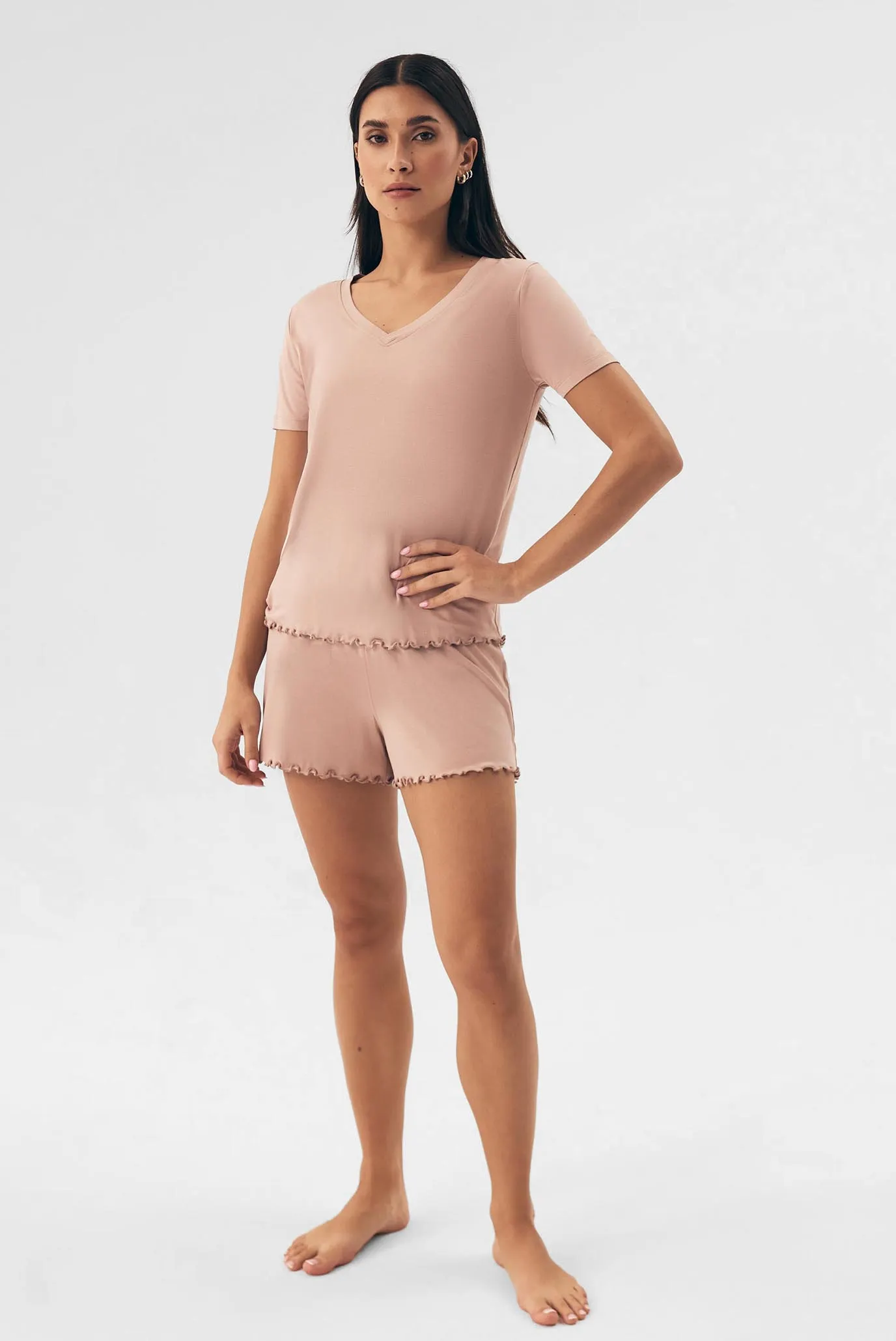 Жіноча бежева піжама (футболка, шорти) Noves 1