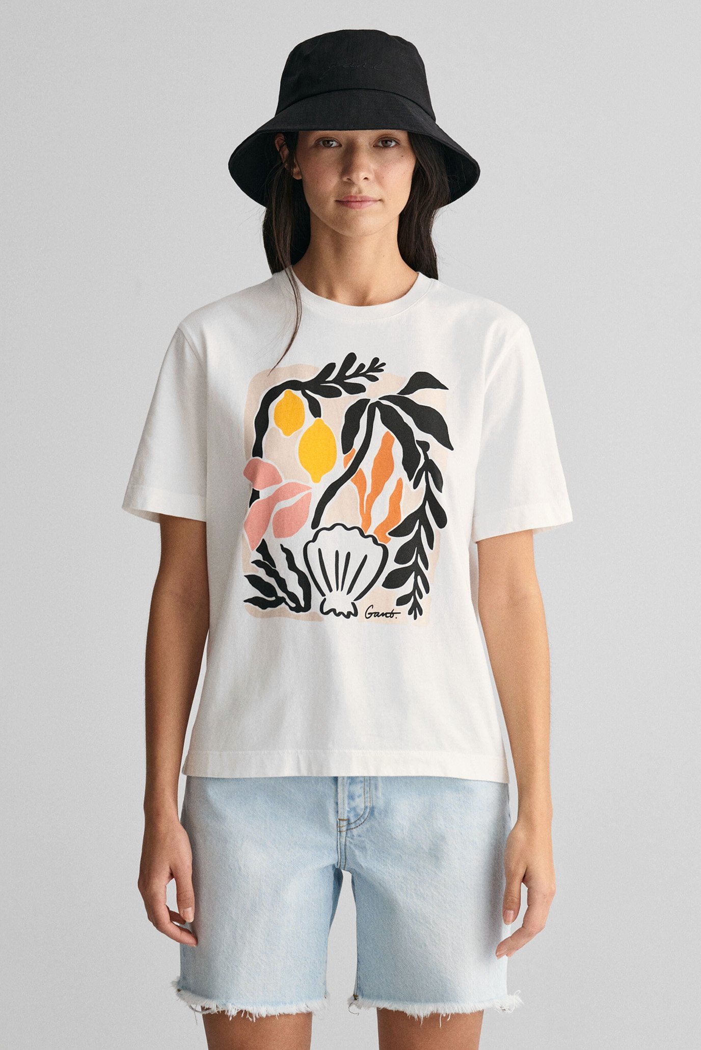 Женская белая футболка REL PALM PRINT SS 1