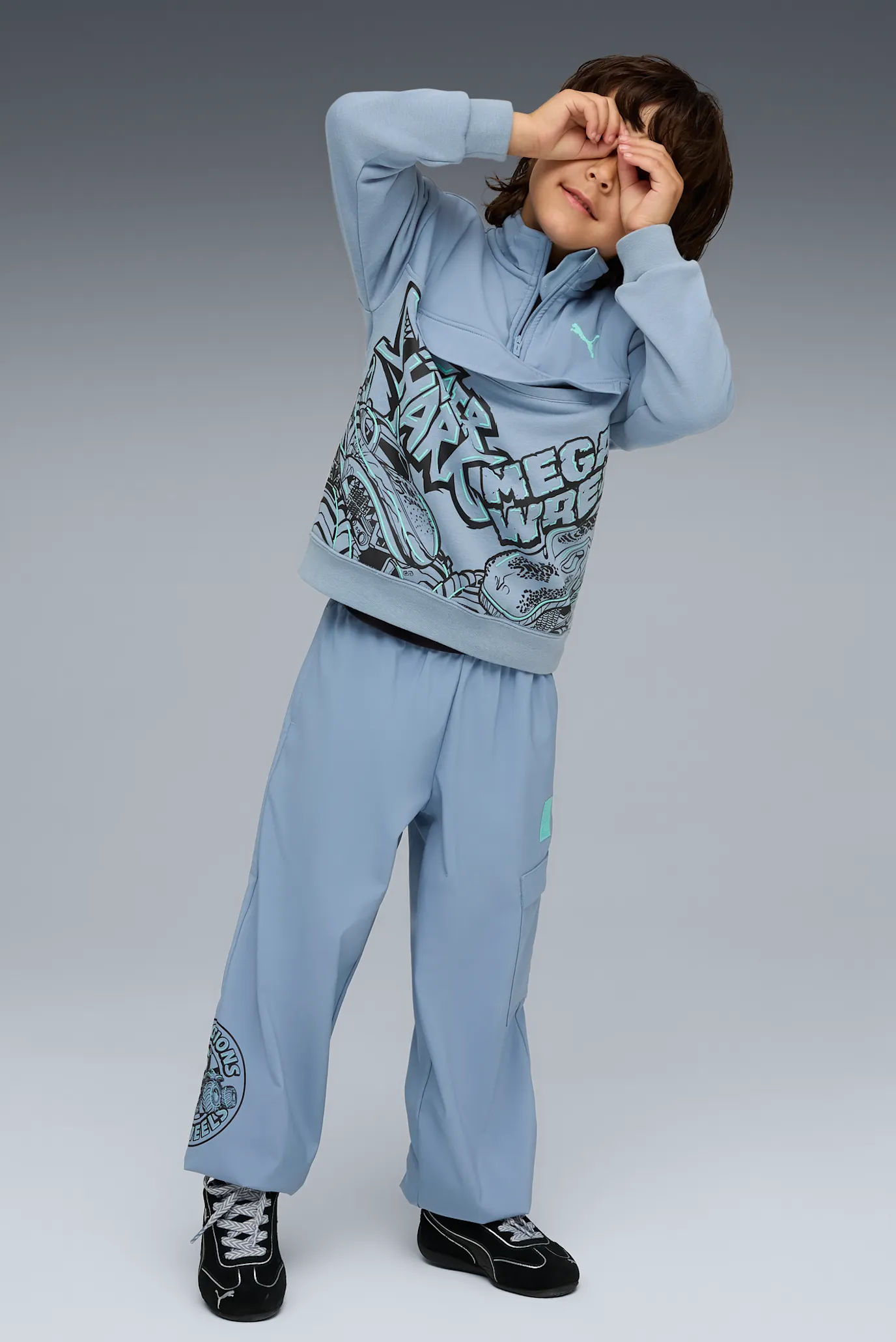 Дитяча блакитна спортивна кофта PUMA x HOT WHEELS™ MONSTER TRUCKS Half-Zip Crew Kids 2