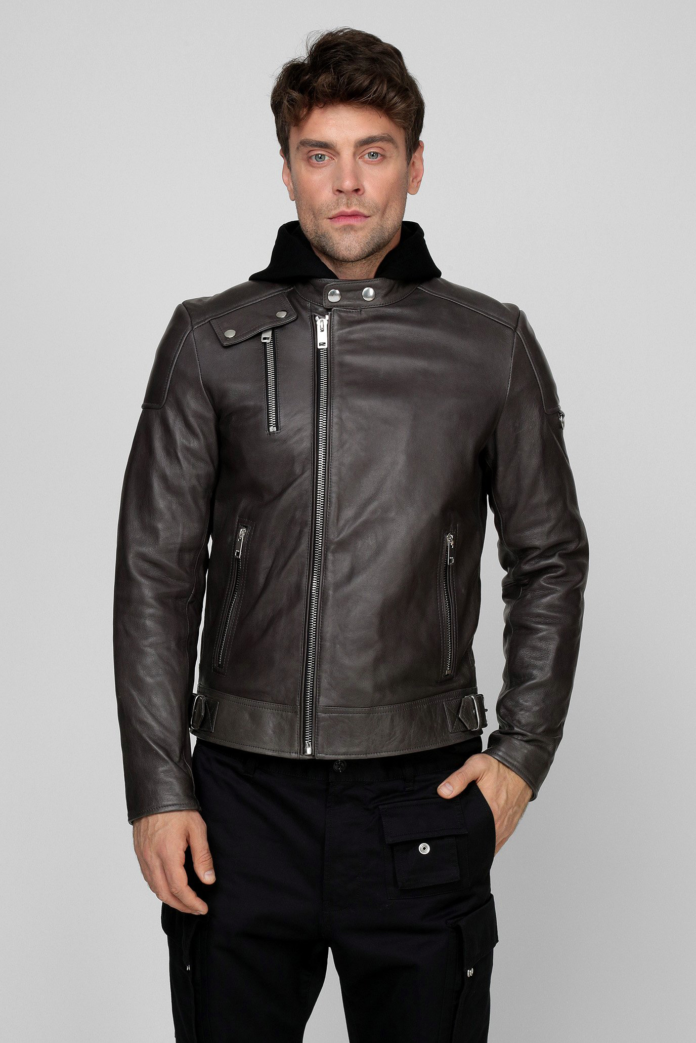 Чоловіча чорна шкіряна куртка L-CODY-NEW 1