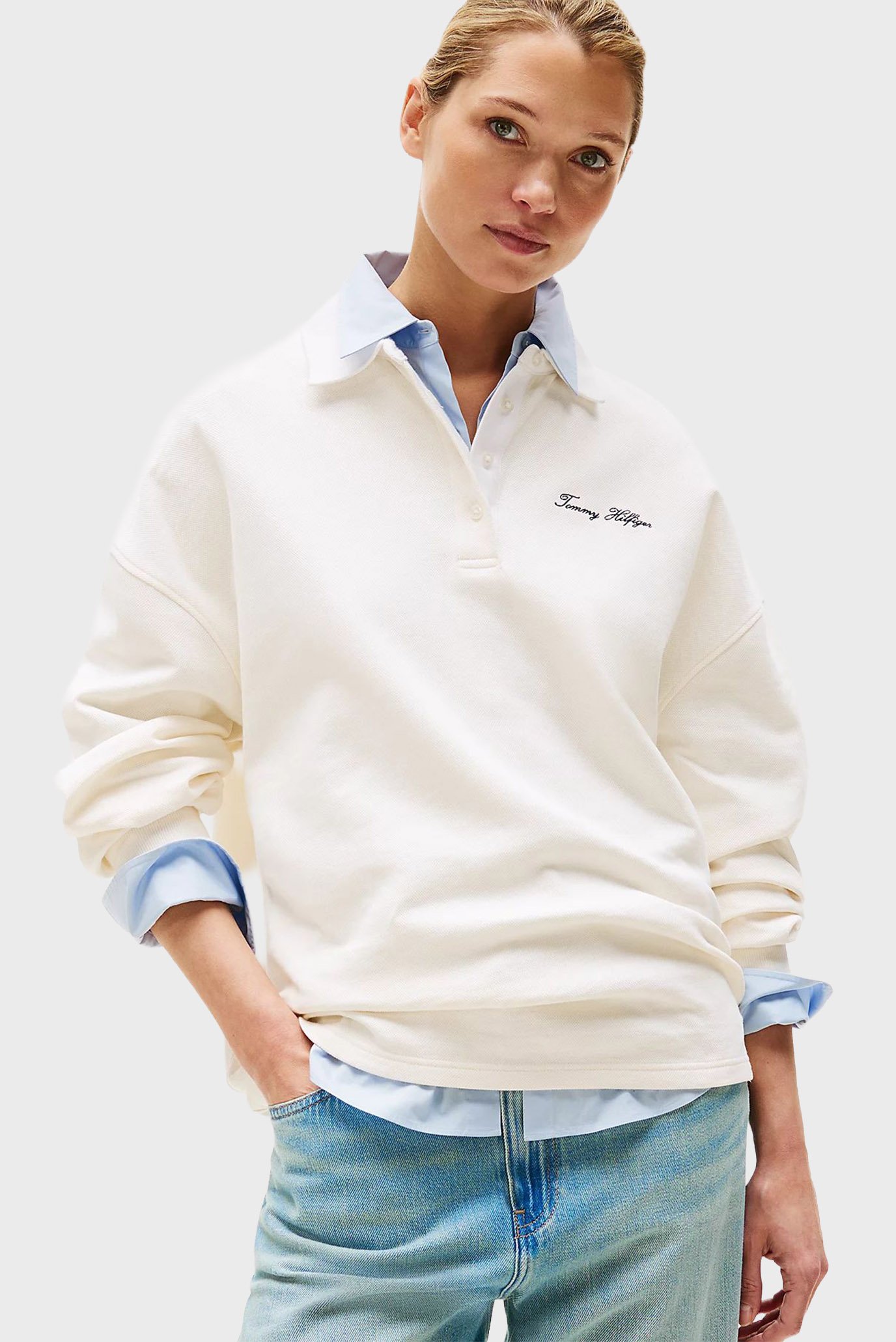 Женская белая спортивная кофта SCRIPT PIQUE Белый M Tommy Hilfiger WW0WW45779 Женская белая спортивная кофта SCRIPT PIQUE Белый M Tommy Hilfiger WW0WW45779