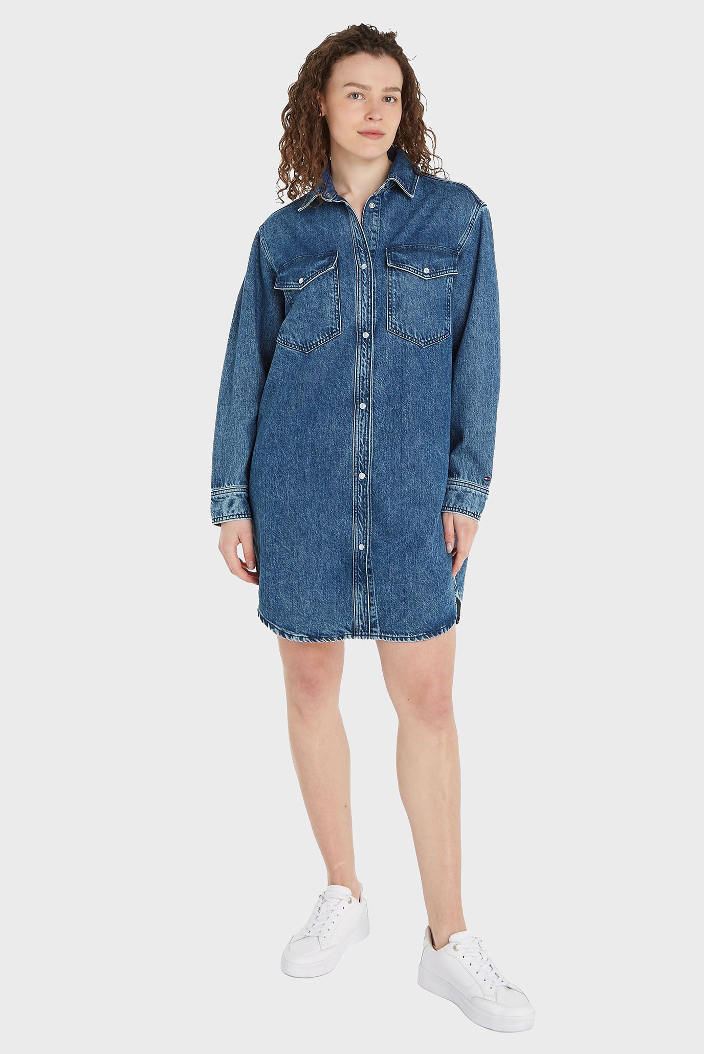 Женское синее джинсовое платье DNM LS SHIRT DRESS LEA Синий S Tommy Hilfiger WW0WW40655 Женское синее джинсовое платье DNM LS SHIRT DRESS LEA Синий S Tommy Hilfiger WW0WW40655