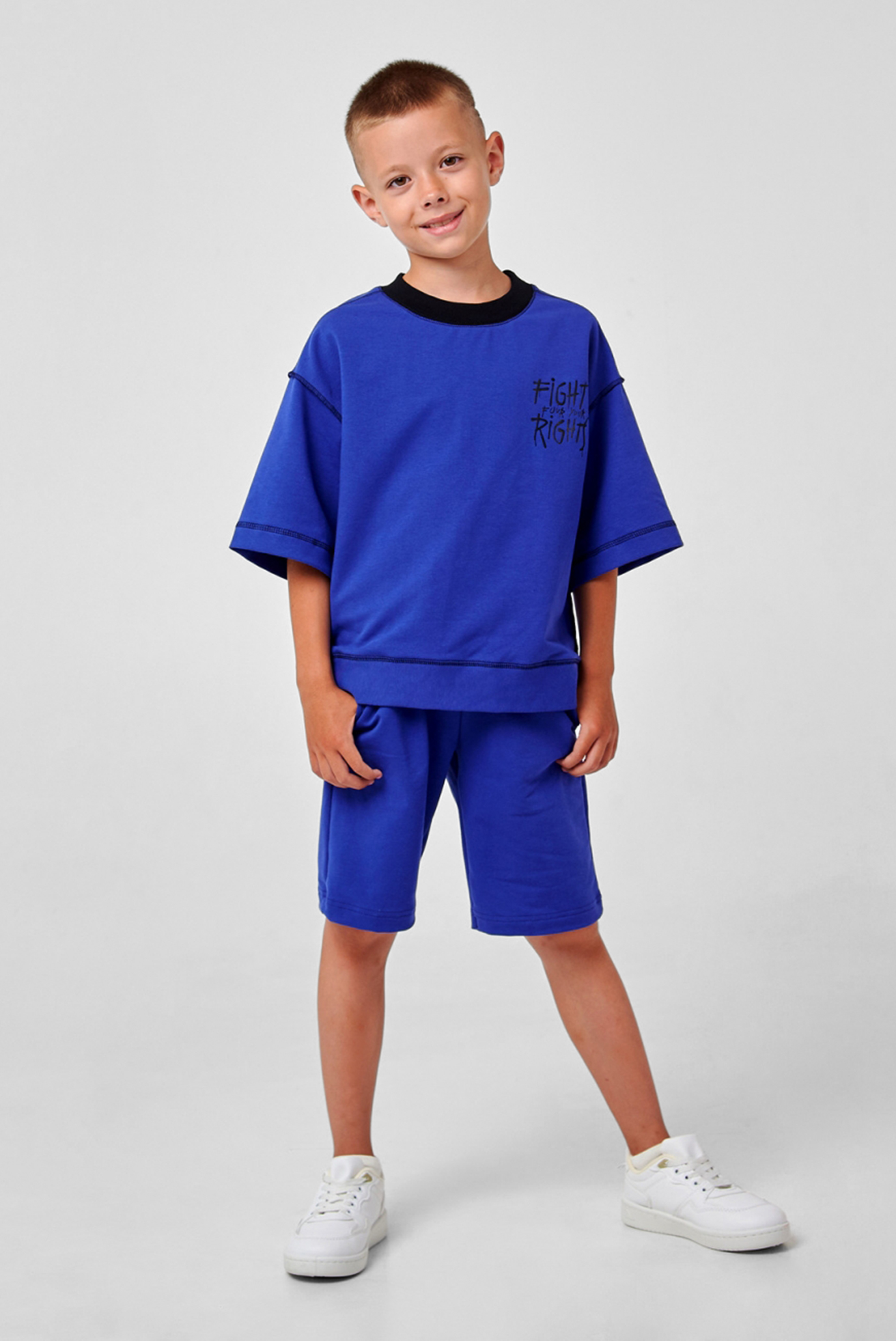 Детский синий комплект одежды (свитшот, шорты) 1