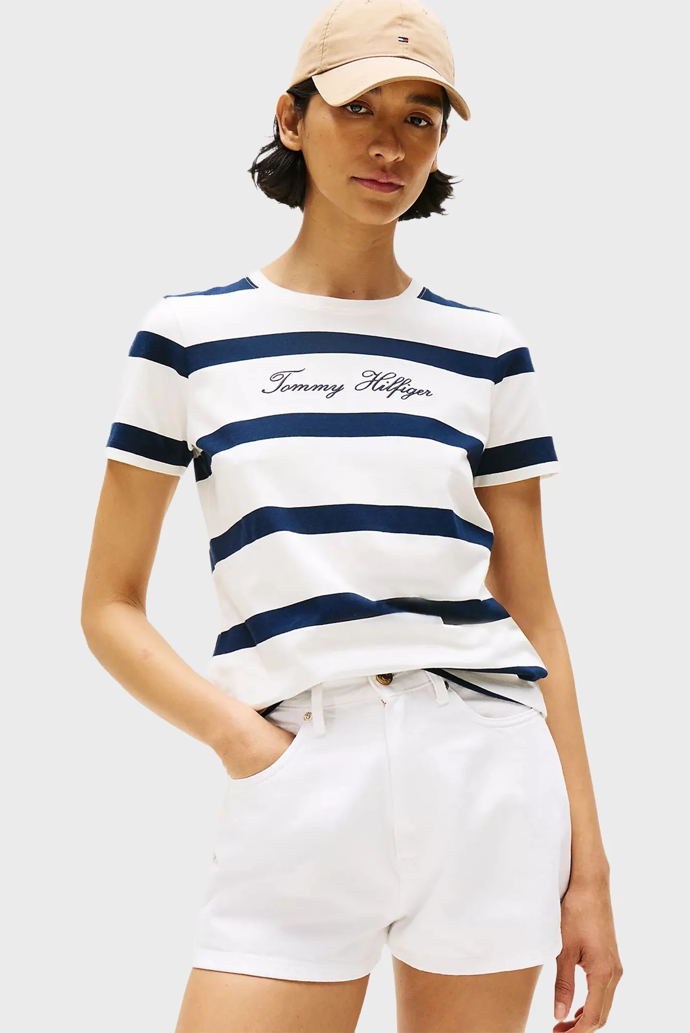 Жіноча біла футболка у смужку SCRIPT REG 1