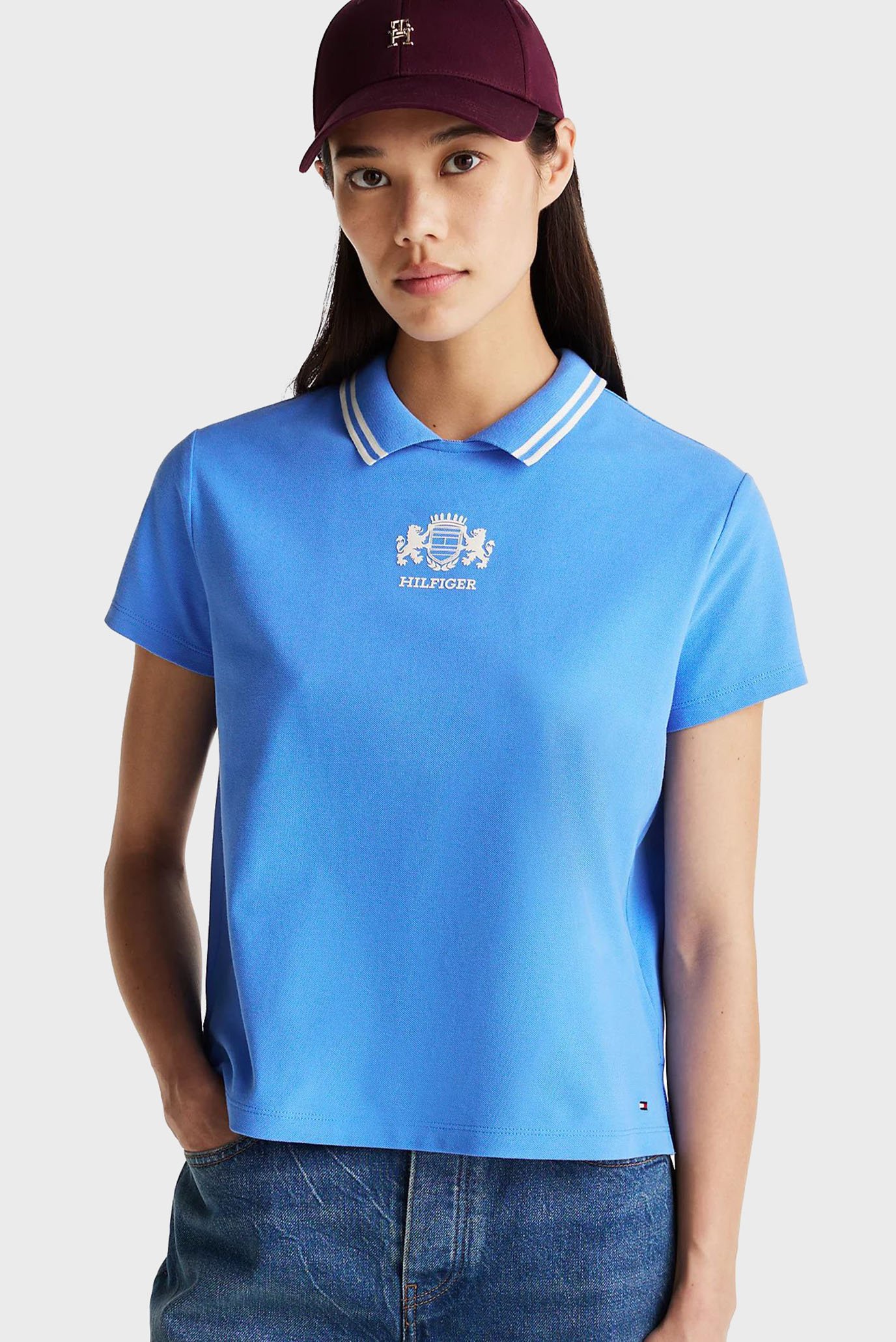 Женское голубое поло REG VARSITY C-NK POLO SS 1