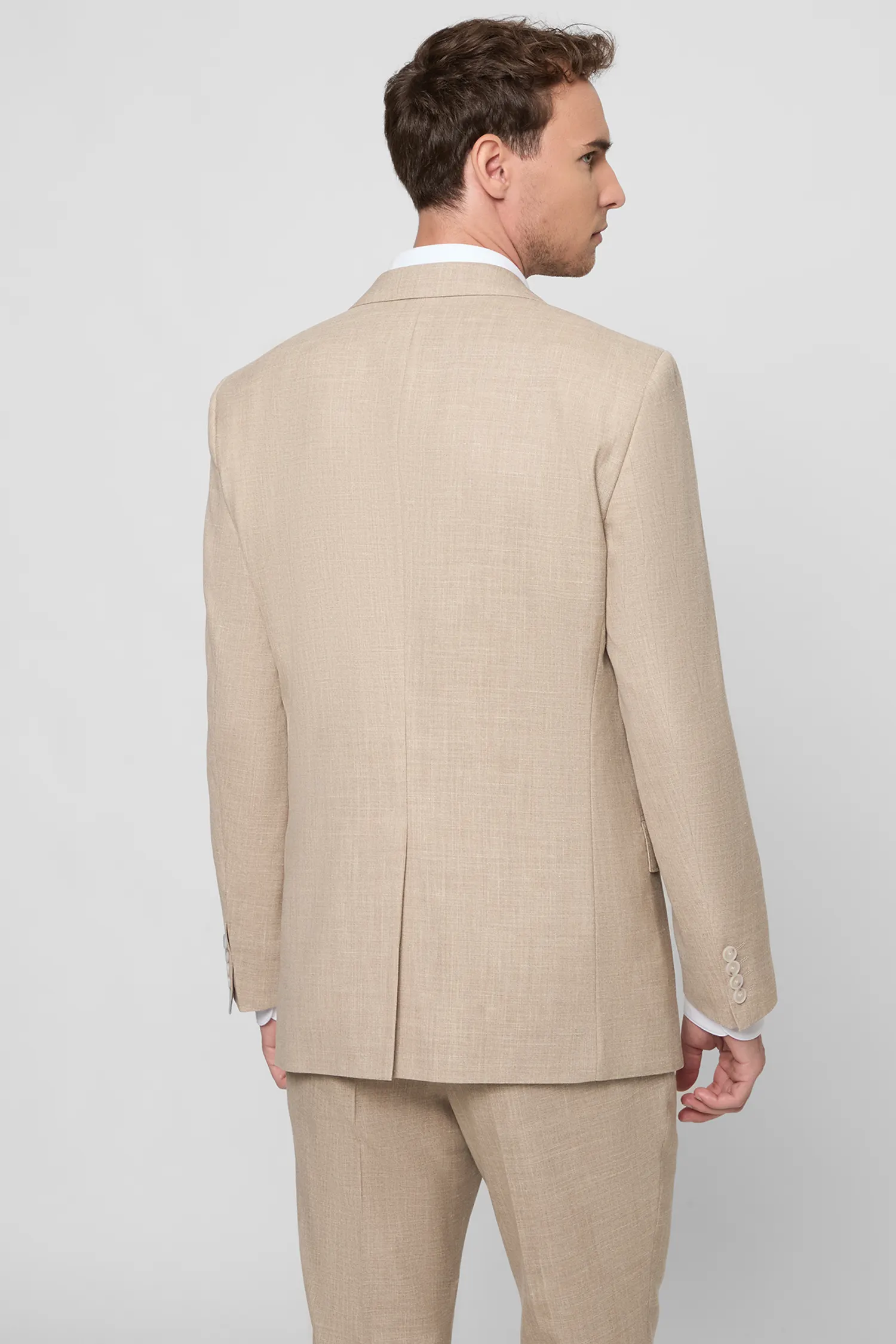 Мужской бежевый шерстяной костюм (пиджак, брюки) 4