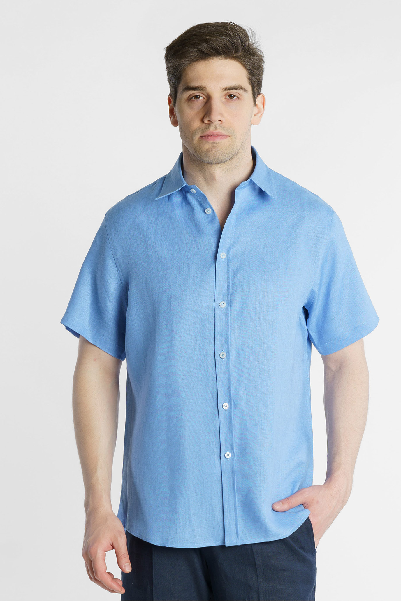 Чоловіча блакитна лляна сорочка 1