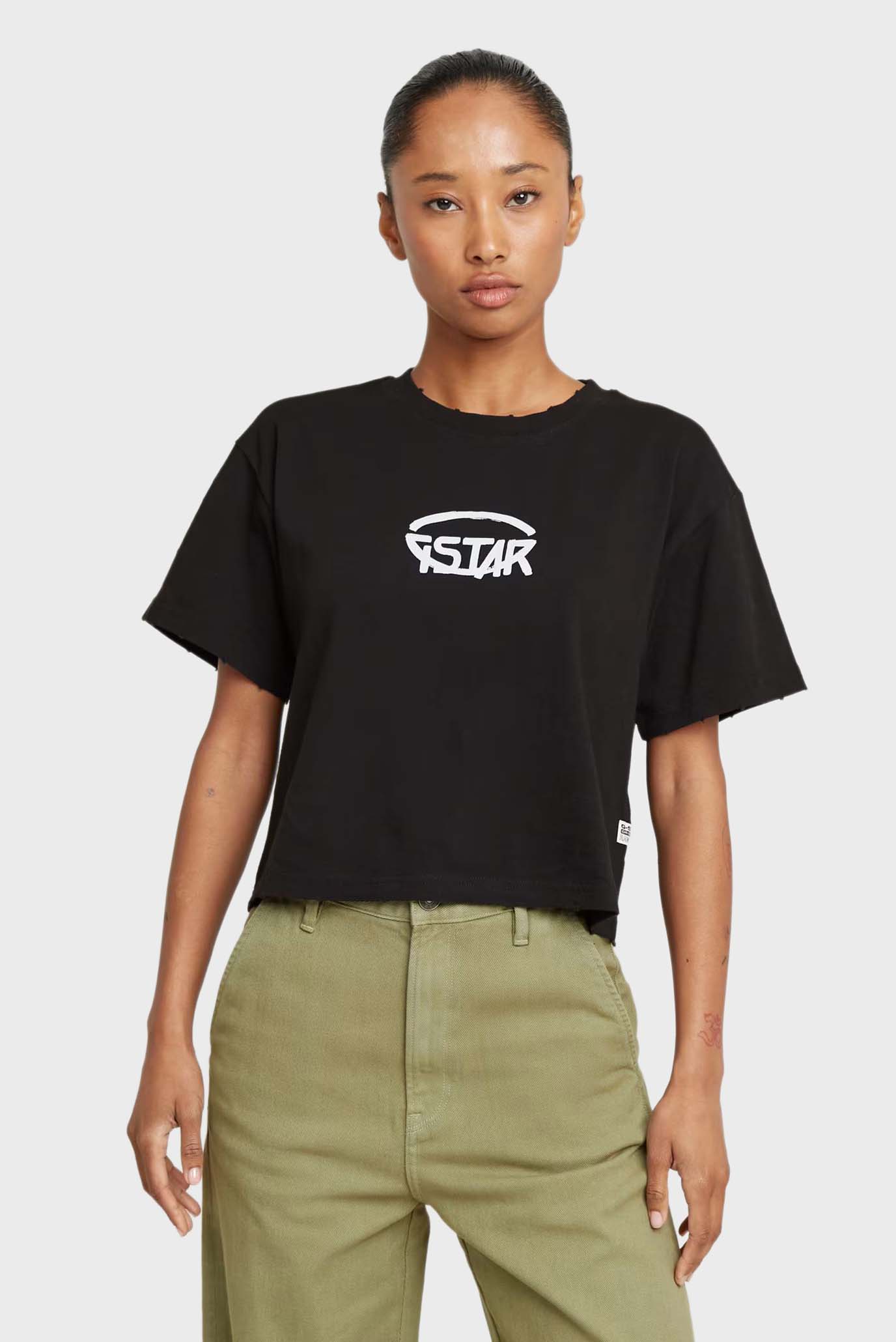 Женская черная футболка Cropped Черный XS G-Star RAW D26239,C336 Женская черная футболка Cropped Черный XS G-Star RAW D26239,C336