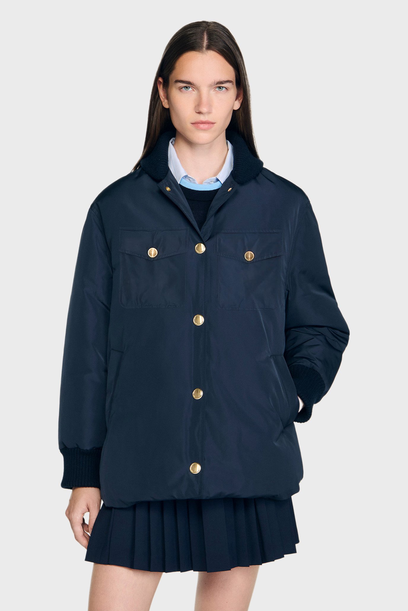 Женская темно-синяя куртка Синий 34 Sandro SFPOU00722_Navy Blue Женская темно-синяя куртка Синий 34 Sandro SFPOU00722_Navy Blue