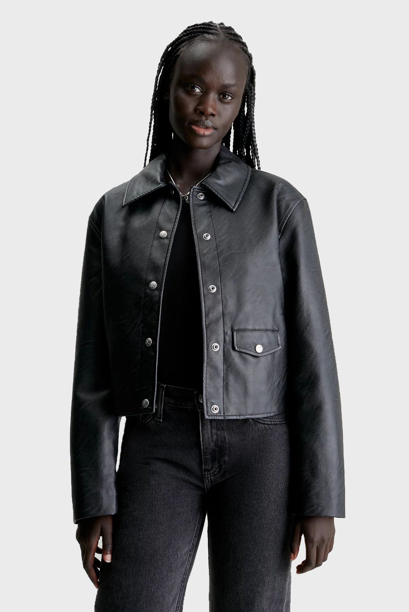 Жіноча чорна куртка SHORT FAUX LEATHER 1