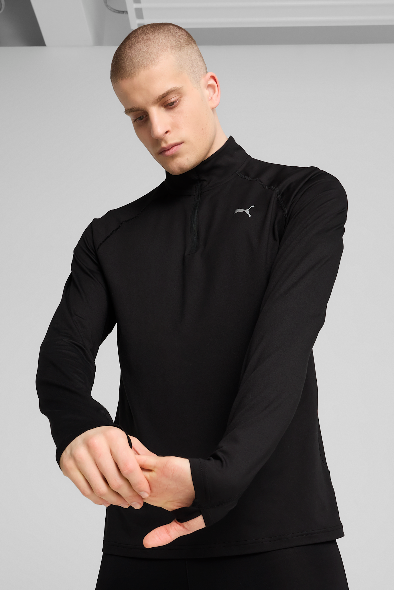 Чоловічий чорний лонгслів VELOCITY CLOUDSPUN Running Quarter-Zip Top Men 1