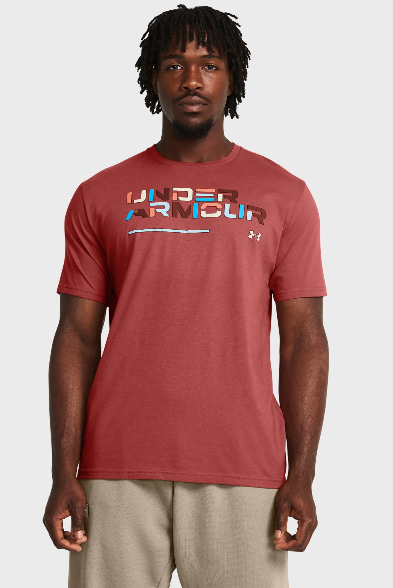 Мужская красная футболка UA Colorblock Wordmark SS 1