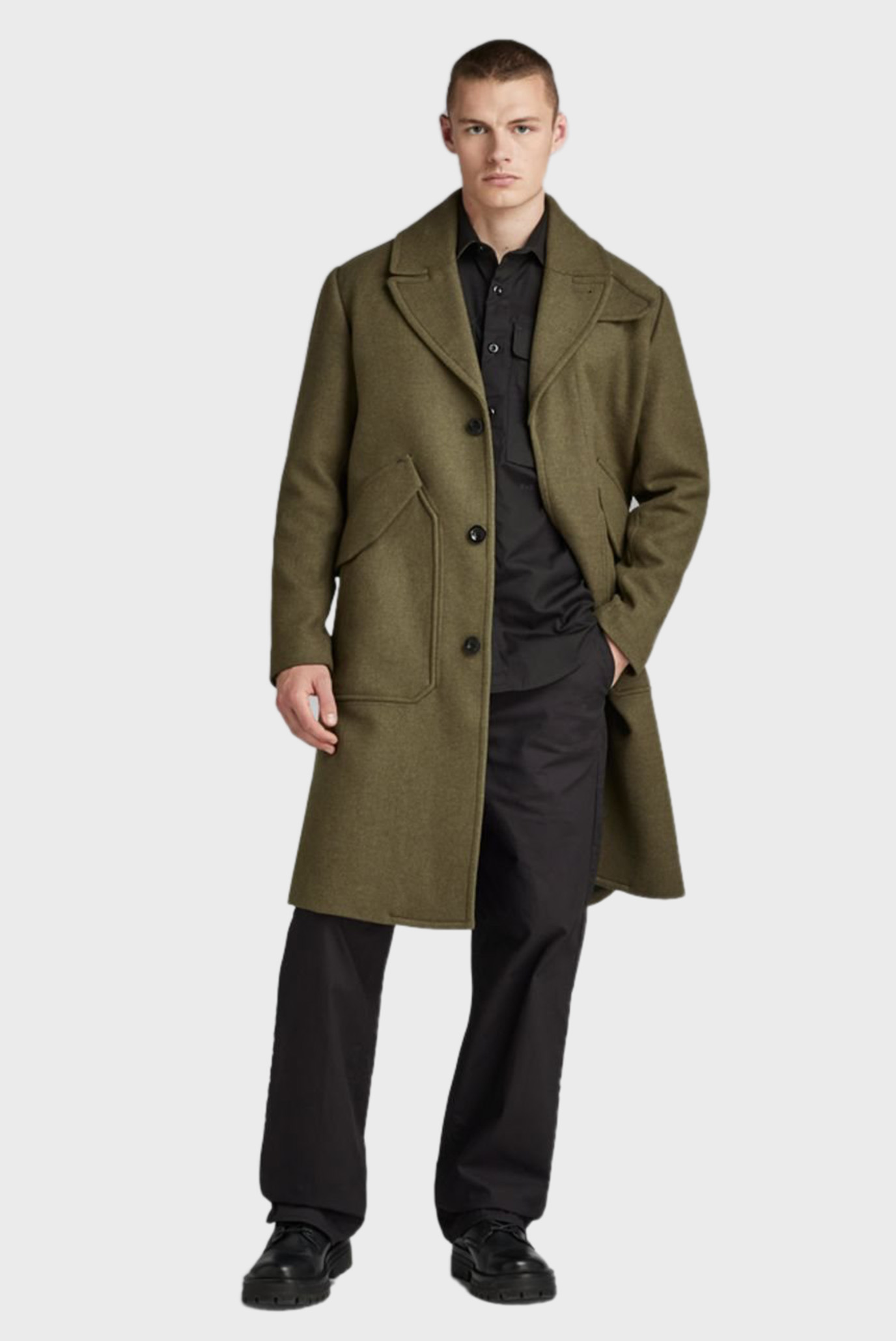 Мужское зеленое шерстяное пальто 1