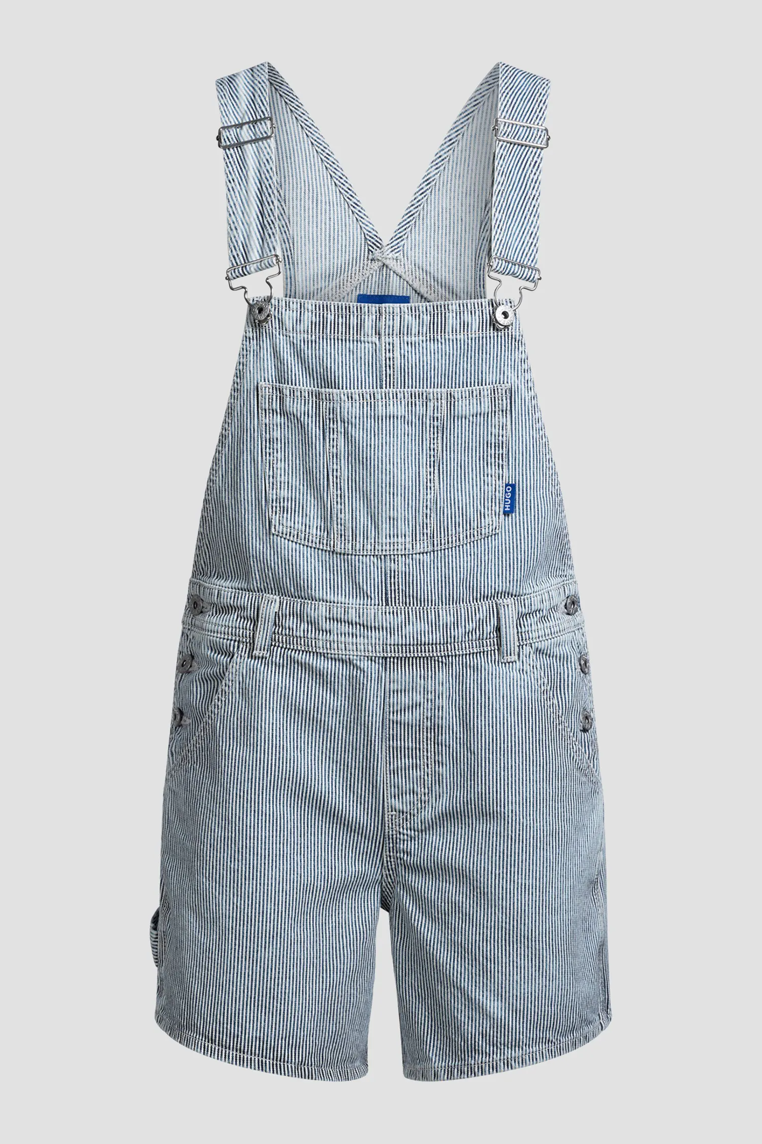 Жіночий блакитний джинсовий комбінезон у смужку 6