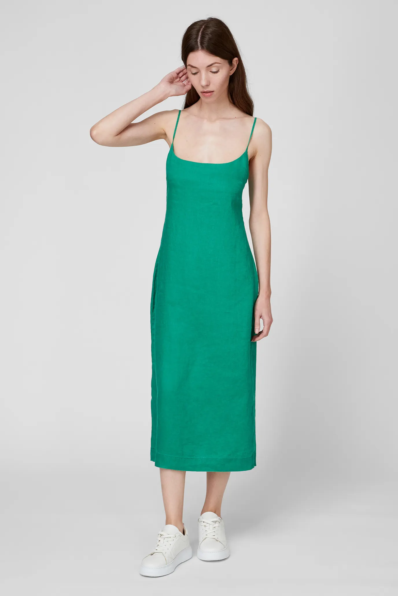 Женский зеленый льняной сарафан Зеленый XS PRPY PWWVDREUA015