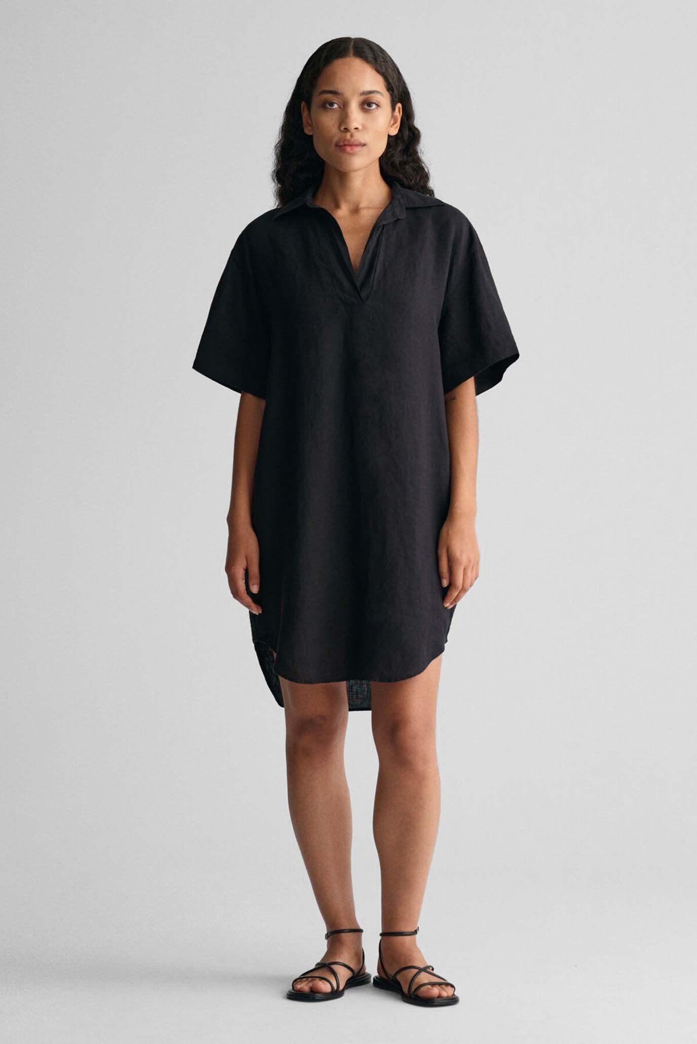 Женское черное льняное платье REL SS LINEN CAFTAN 1