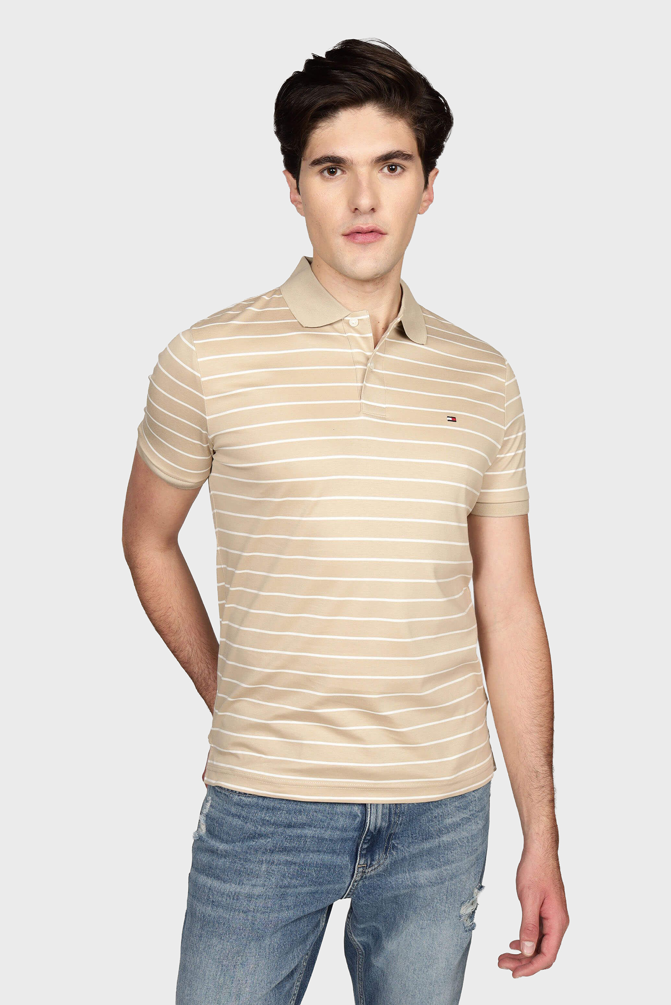 Мужское бежевое поло в полоску LIQUID COTTON REG Бежевый S Tommy Hilfiger MW0MW39994 Мужское бежевое поло в полоску LIQUID COTTON REG Бежевый S Tommy Hilfiger MW0MW39994