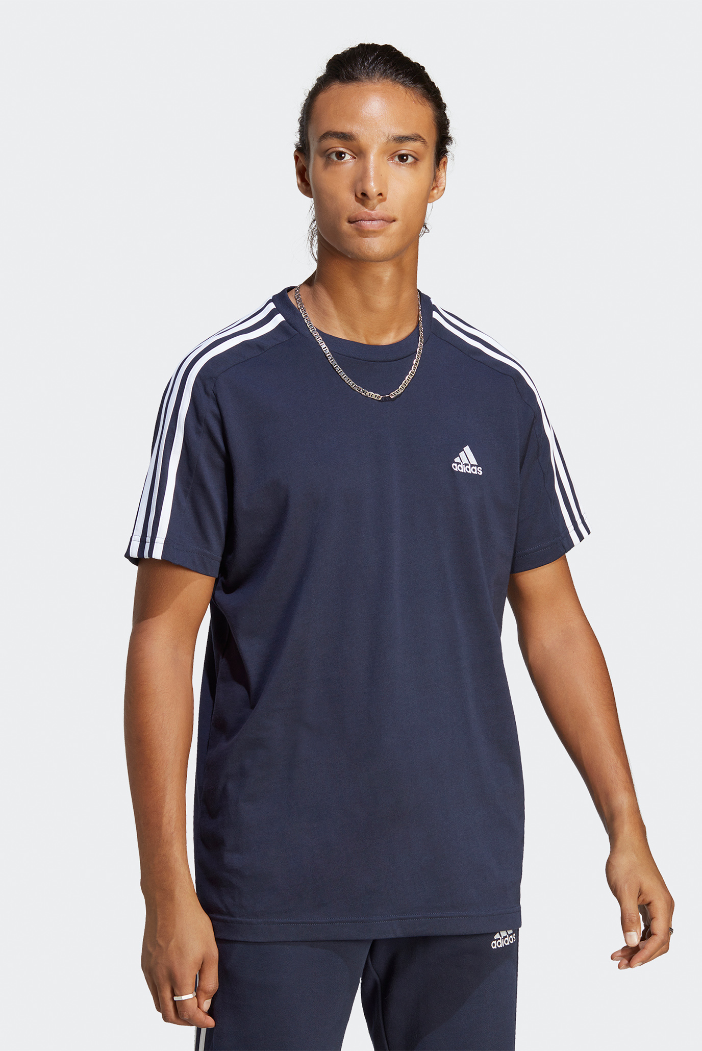 Мужская темно-синяя футболка Essentials Single Jersey 3-Stripes 1