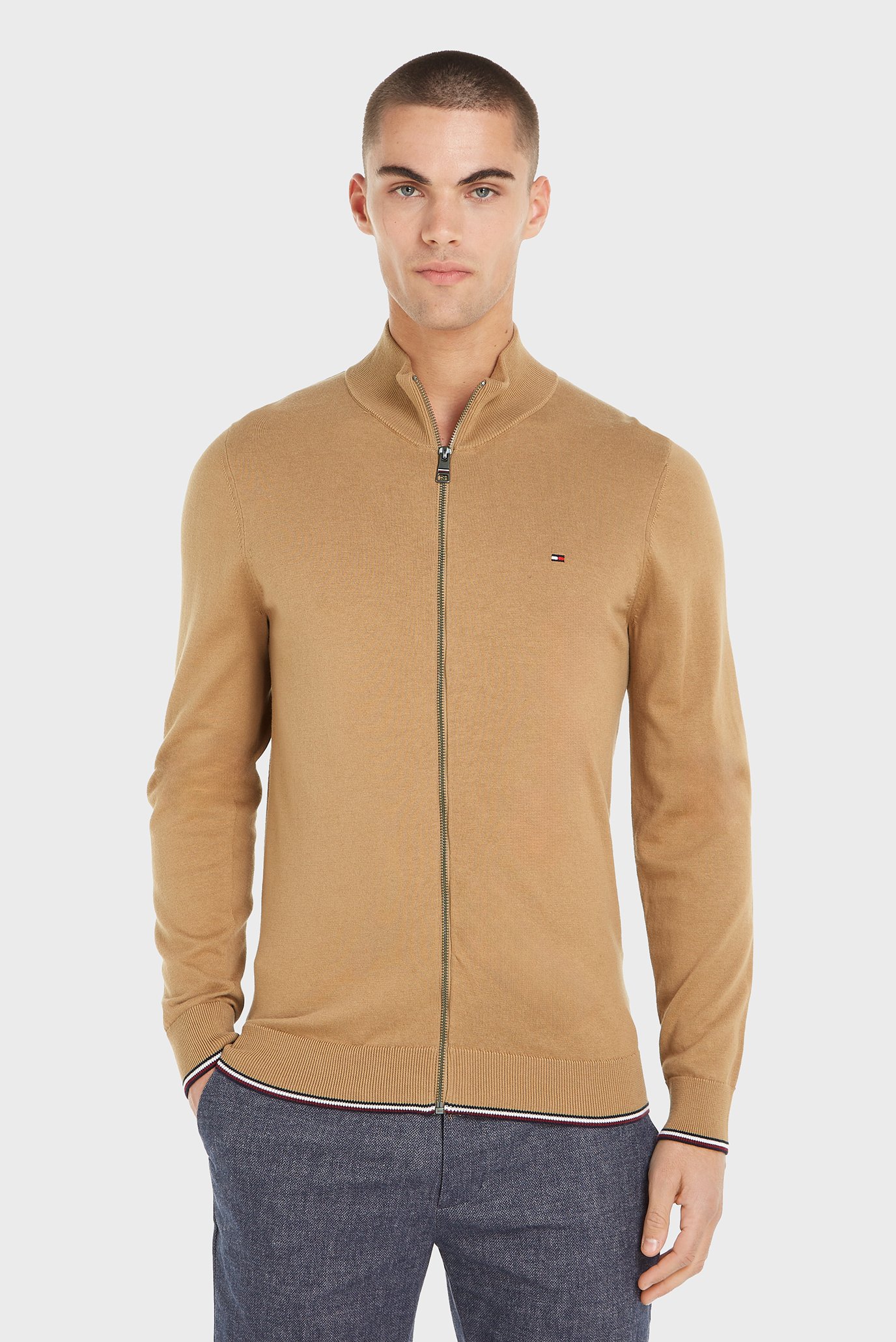 Мужской бежевый кардиган RWB TIPPING ZIP THRU Бежевый M Tommy Hilfiger MW0MW36521 Мужской бежевый кардиган RWB TIPPING ZIP THRU Бежевый M Tommy Hilfiger MW0MW36521