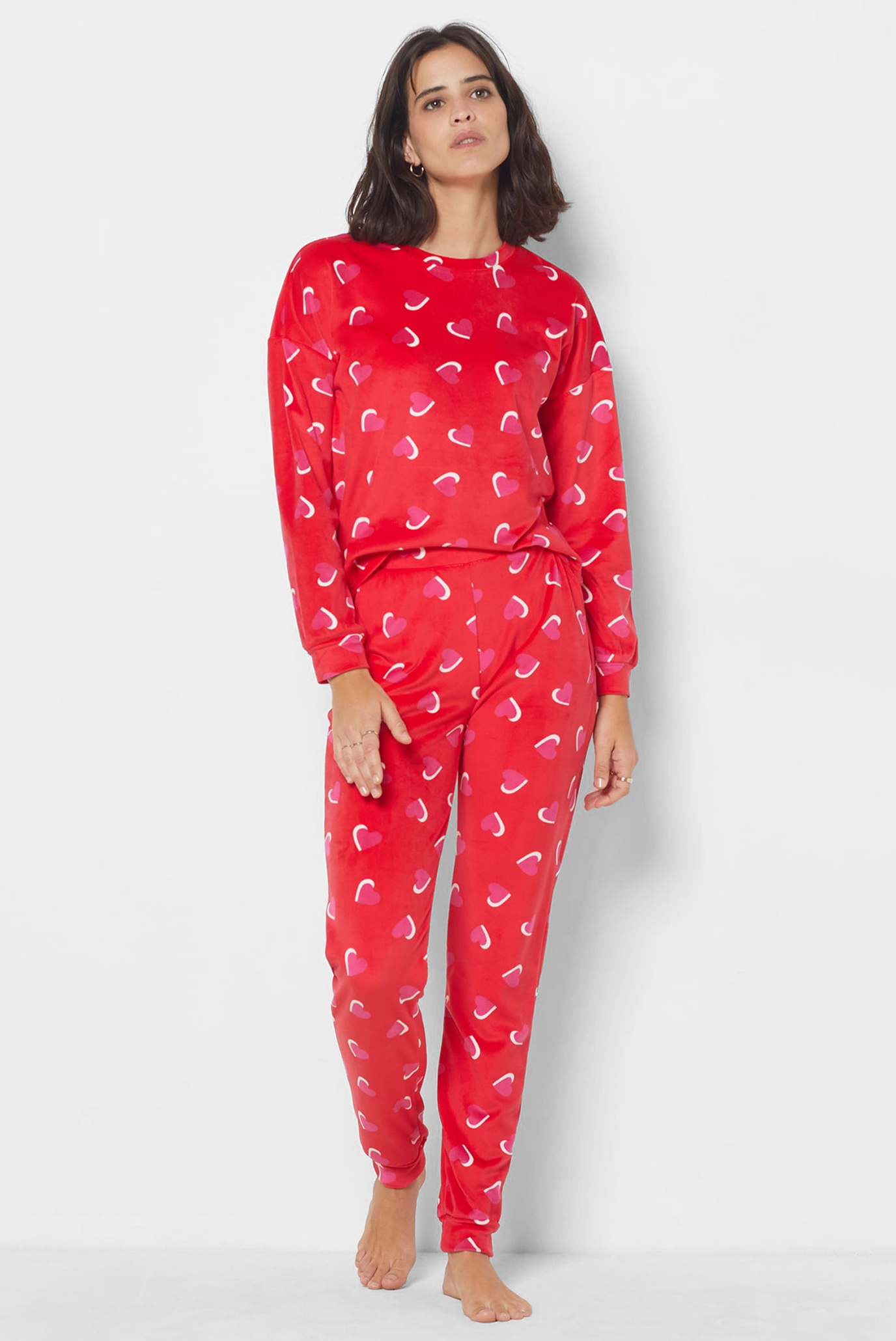 Женская красная велюровая пижама с узором (лонгслив, брюки) VIKACHA 1