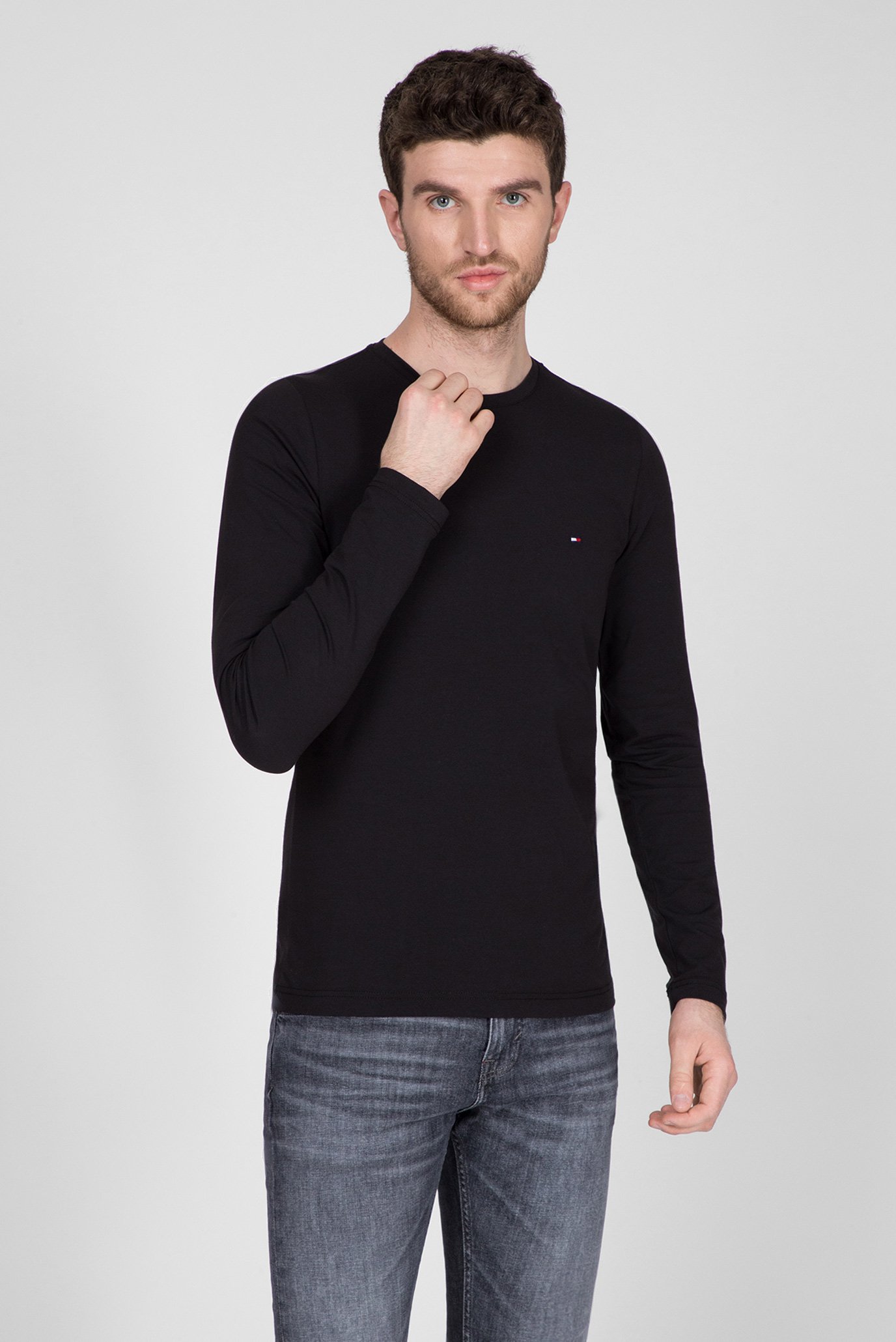 Чоловічий чорний лонгслів STRETCH SLIM FIT LONG SLEEVE TEE 1