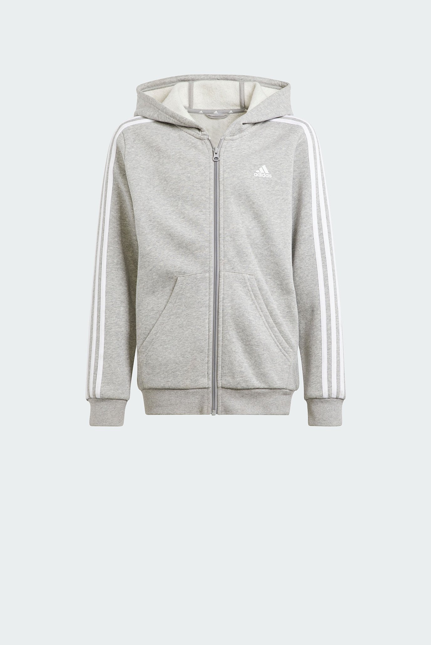 Детское серое худи Essentials 3-Stripes Fleece Full-Zip 1