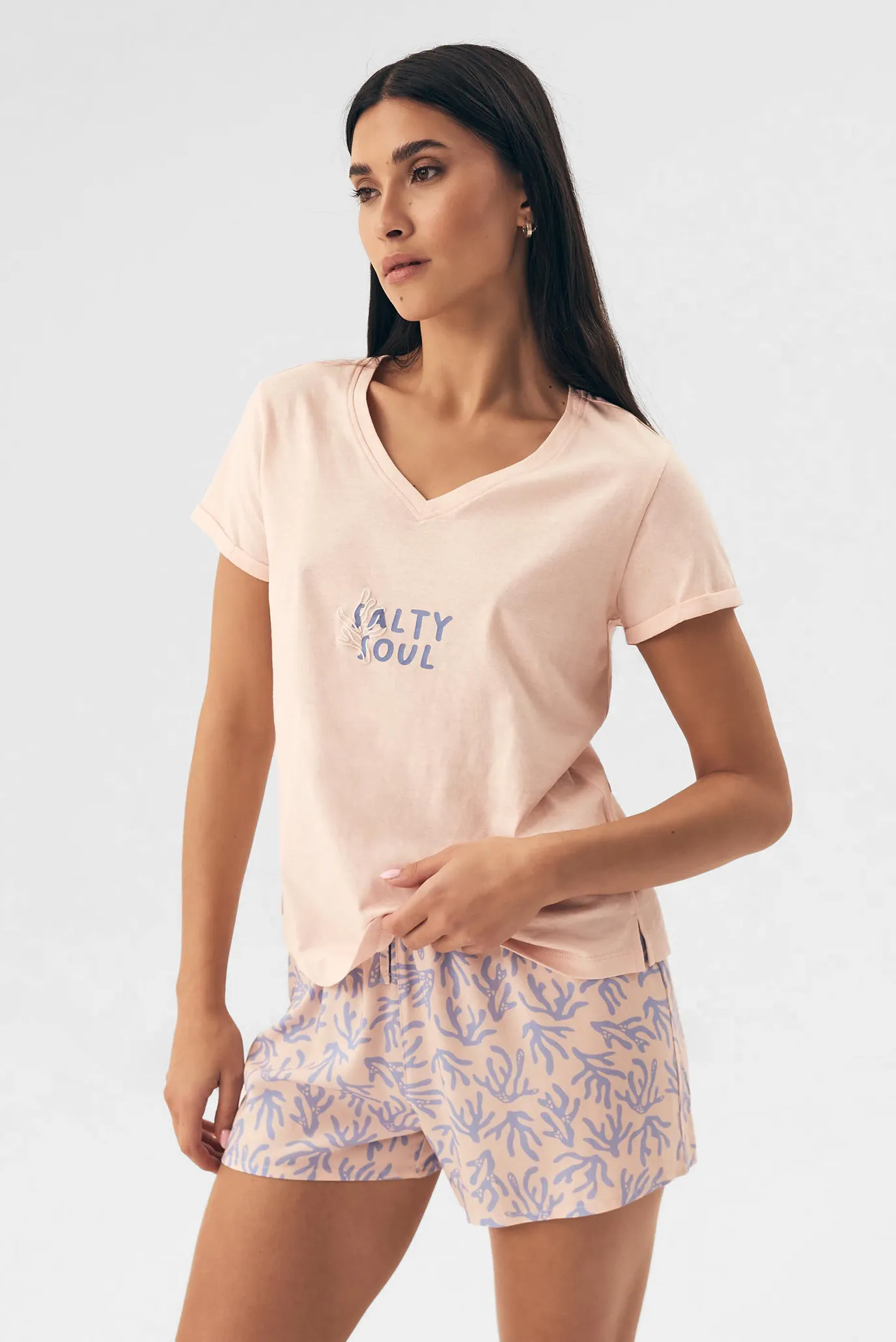 Женская розовая пижама (футболка, шорты) Nadar 2