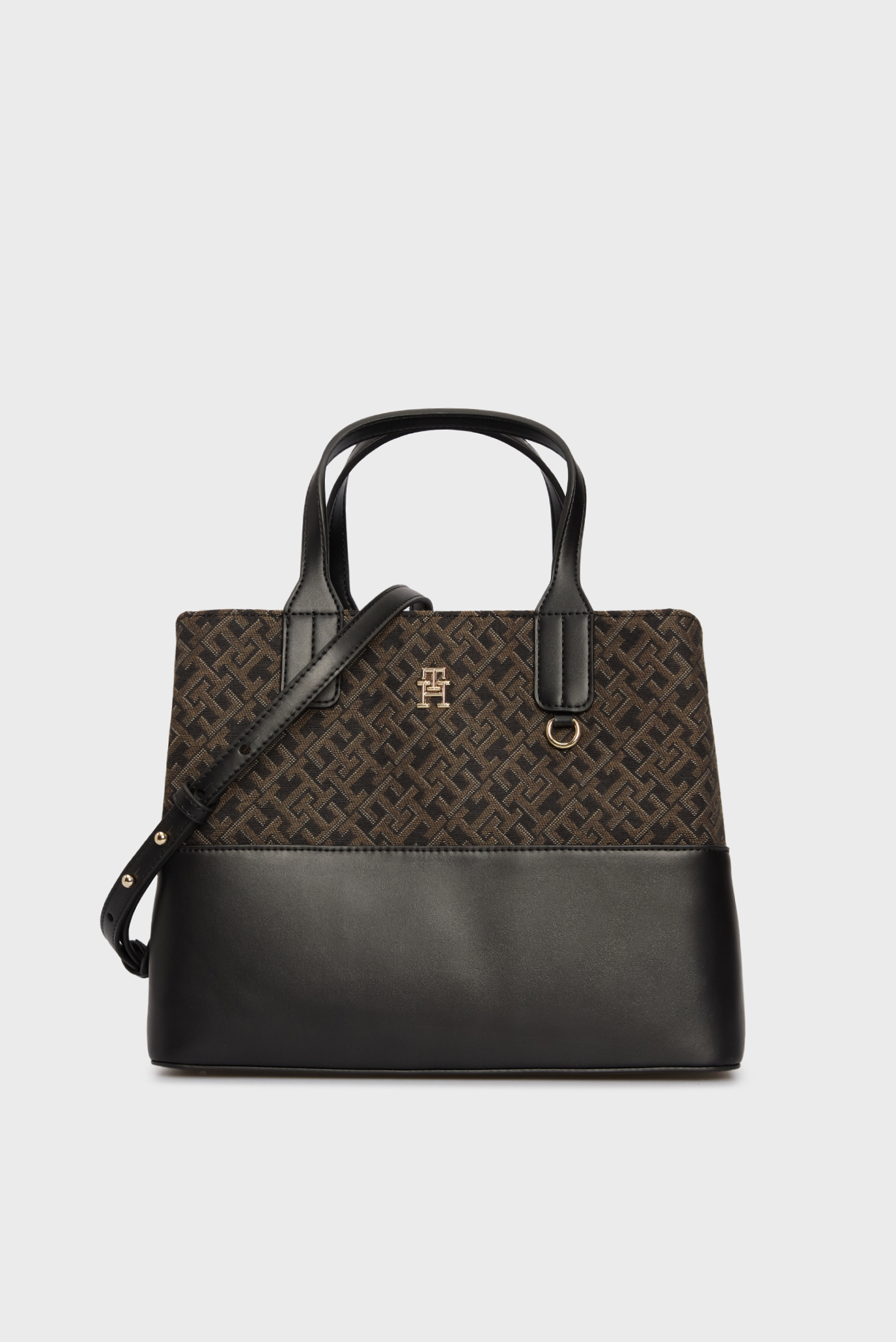 Женская черная сумка TH JACQUARD MED SATCHEL 1