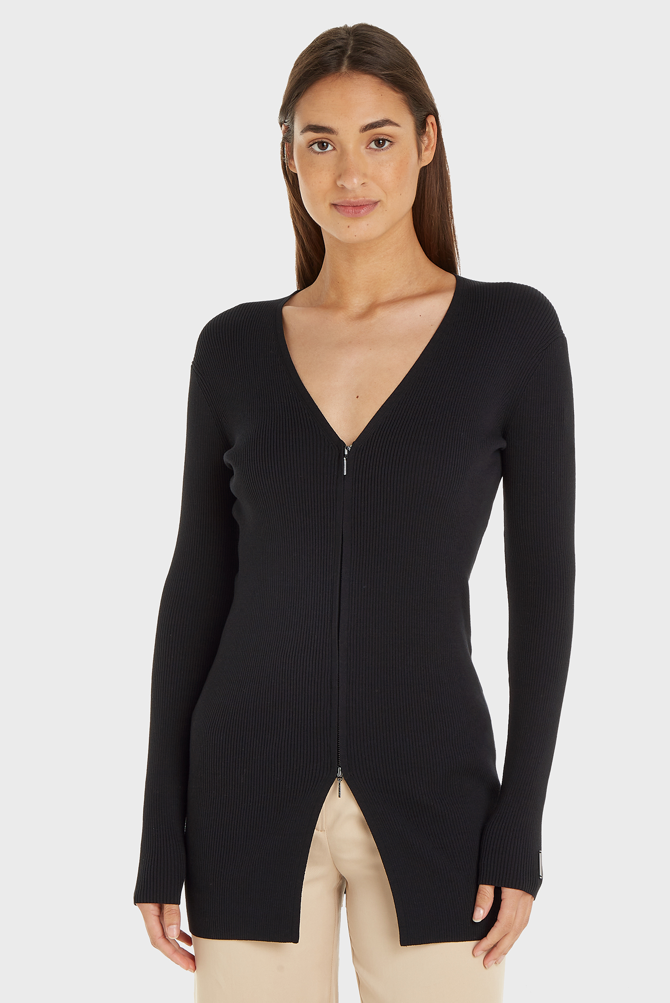 Женский черный кардиган ICONIC RIB ZIP UP Черный M Calvin Klein K20K206474 Женский черный кардиган ICONIC RIB ZIP UP Черный M Calvin Klein K20K206474