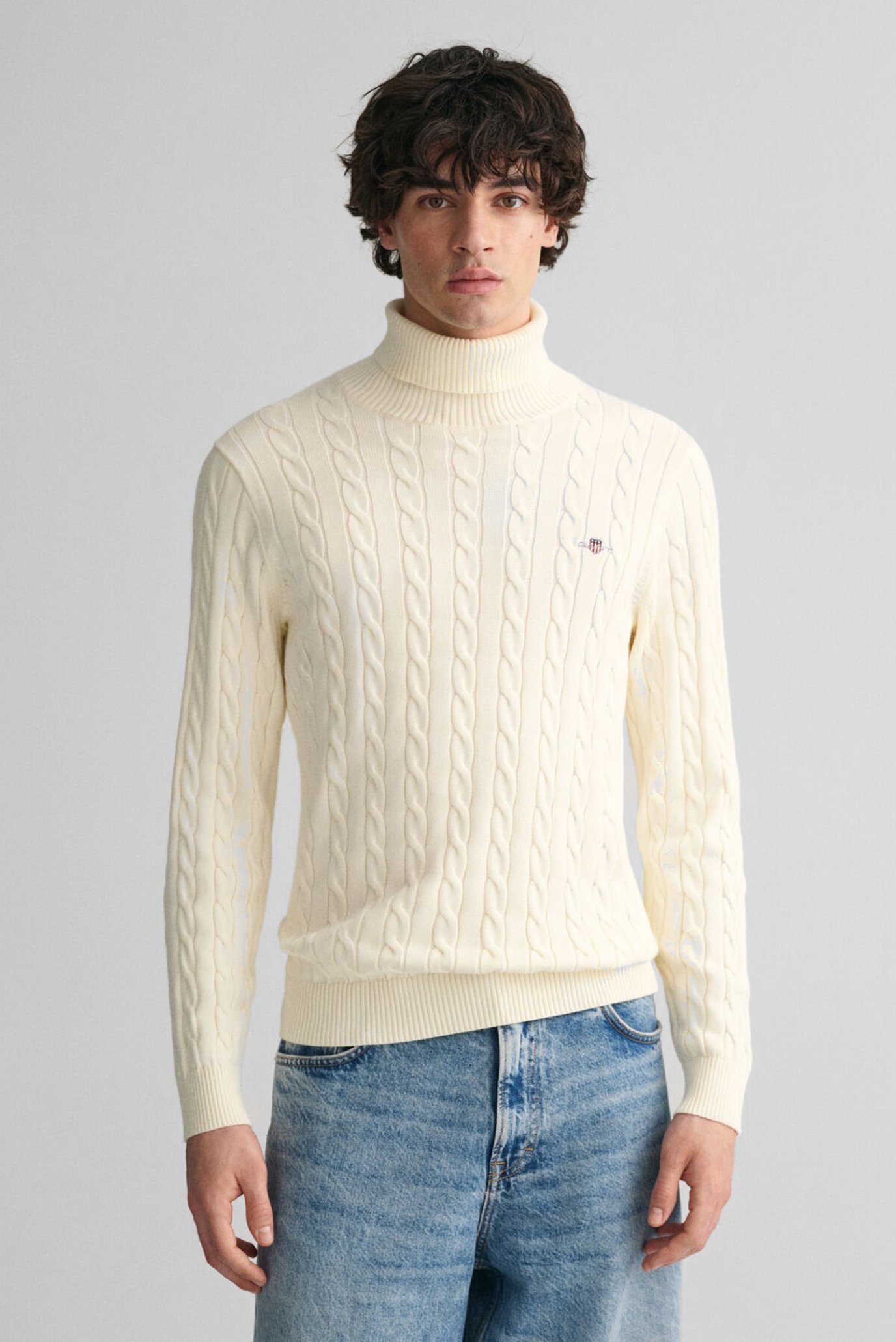 Чоловічий білий гольф COTTON CABLE TURTLE NECK 1