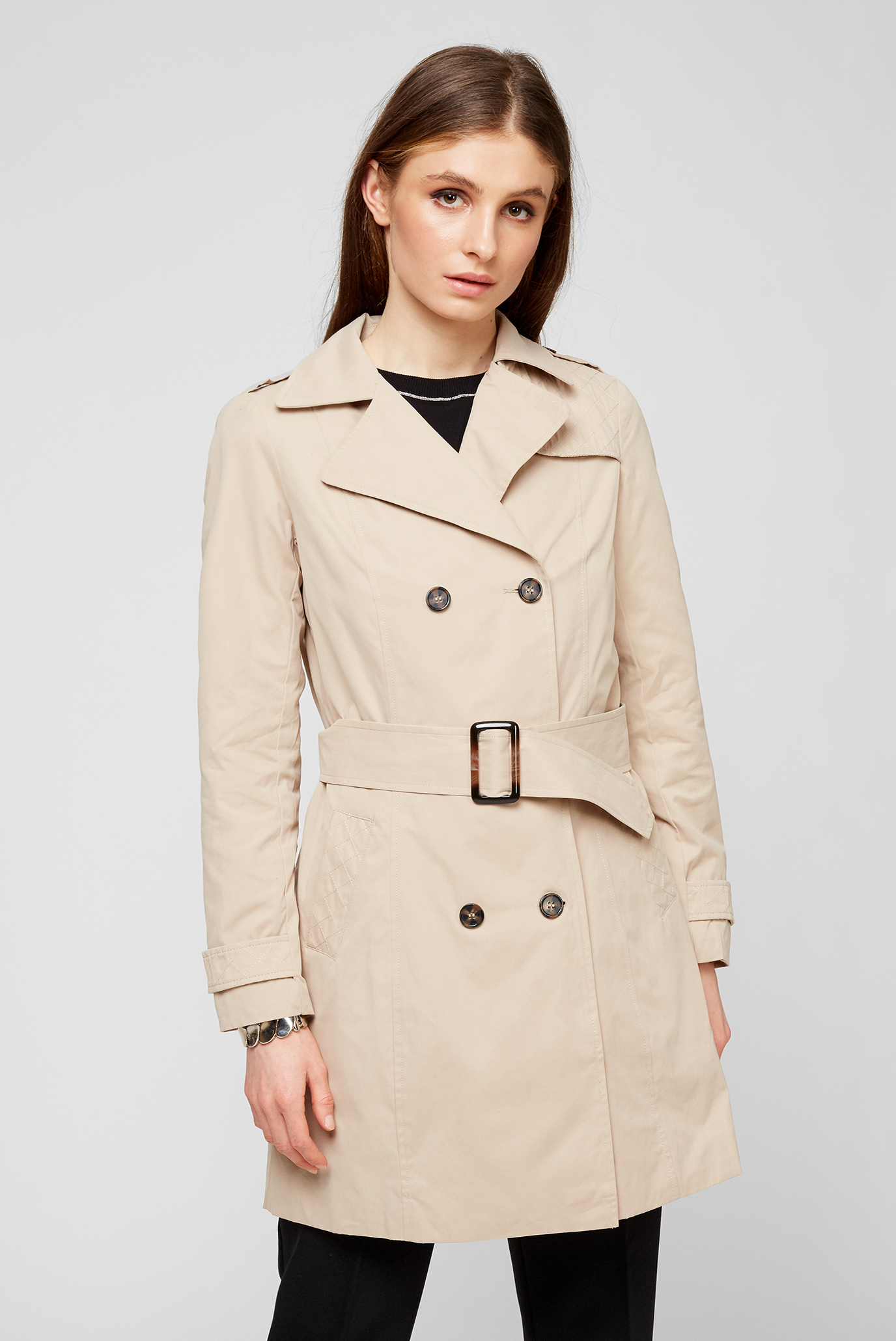 Женский бежевый тренч Naf Naf PENK26 — MD-Fashion
