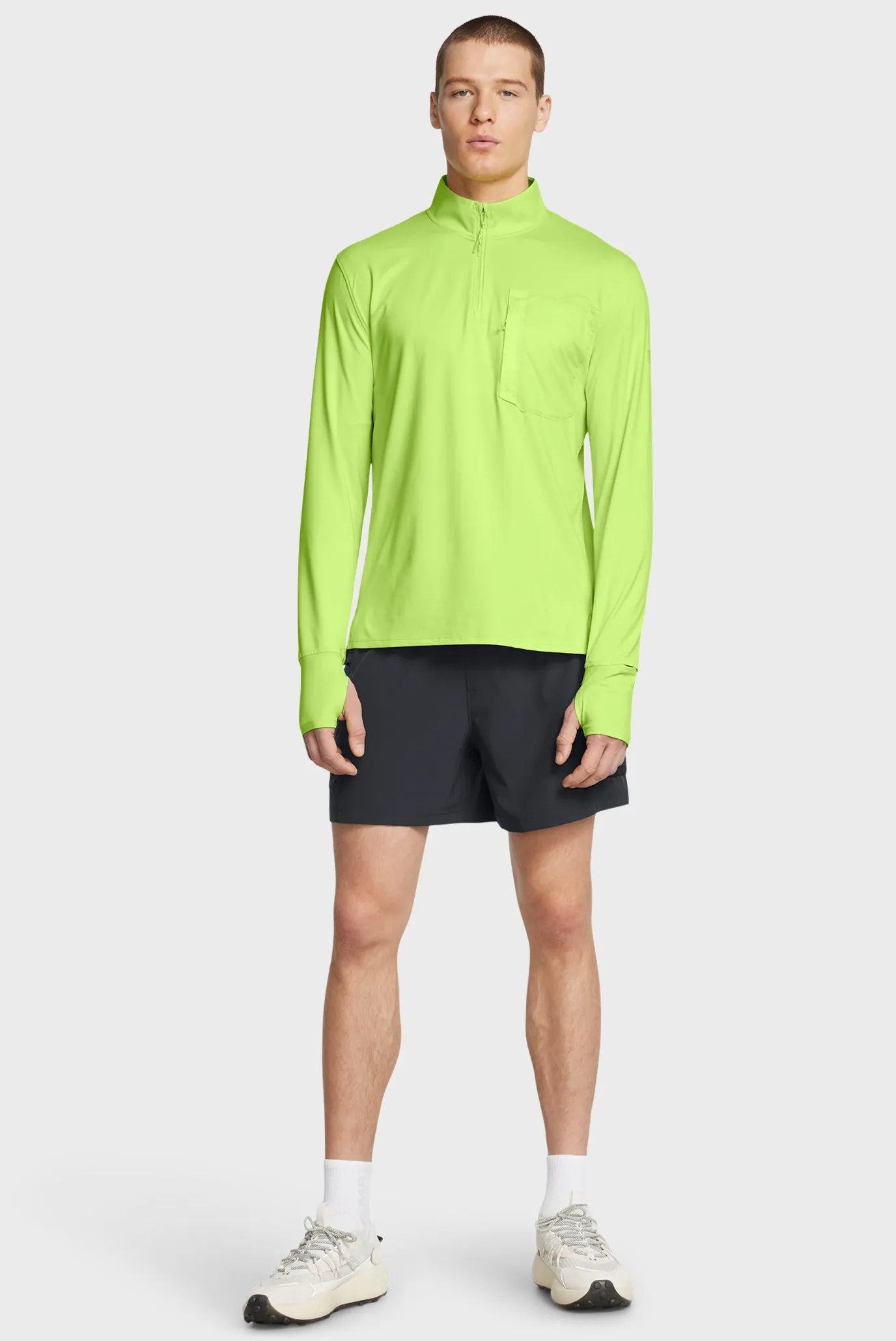 Мужской салатовый лонгслив UA TRAIL RUN QUARTER ZIP 2