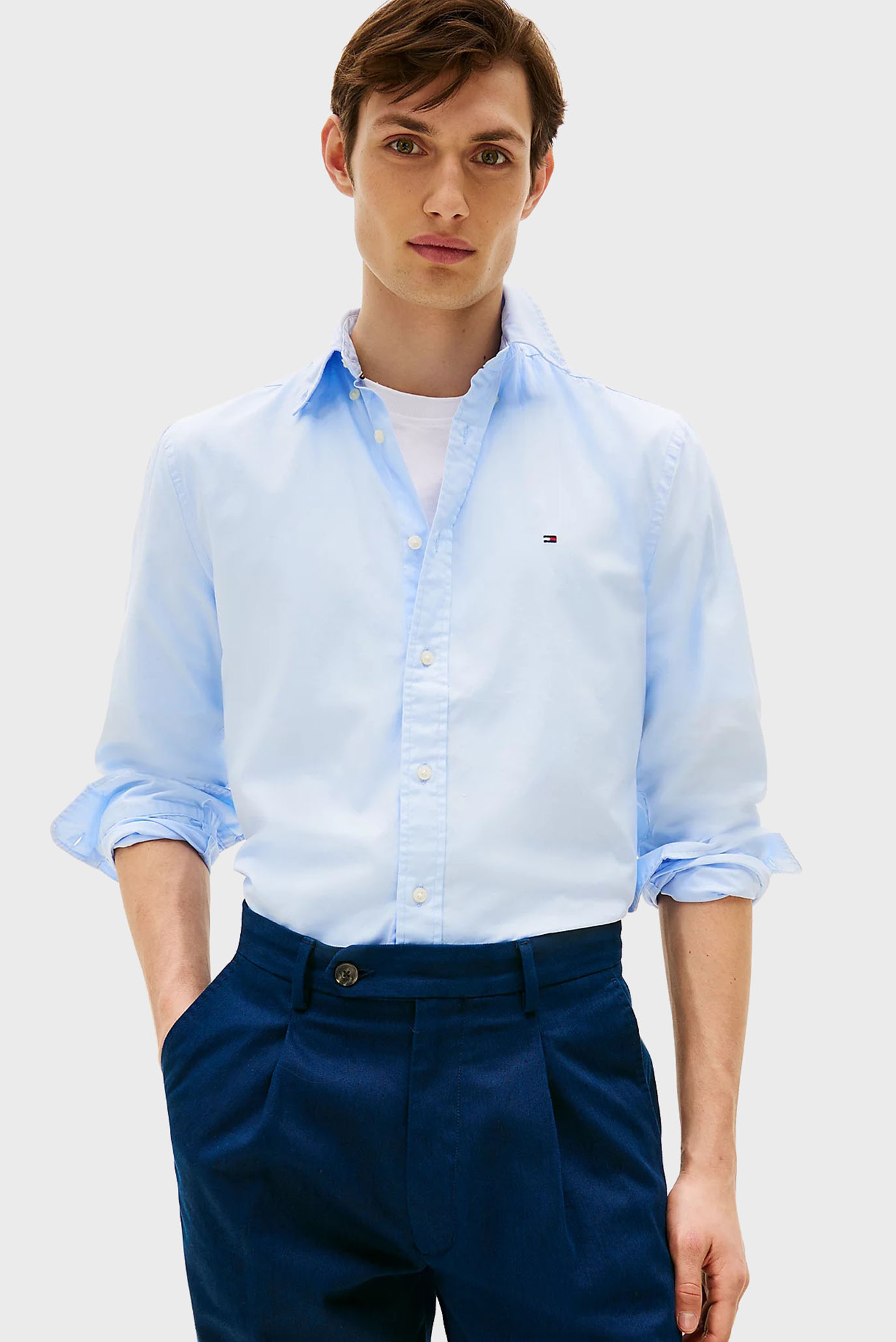 Мужская голубая рубашка CORE FLEX POPLIN SOLID RF SHIRT Голубой XXL Tommy Hilfiger MW0MW39988 Мужская голубая рубашка CORE FLEX POPLIN SOLID RF SHIRT Голубой XXL Tommy Hilfiger MW0MW39988
