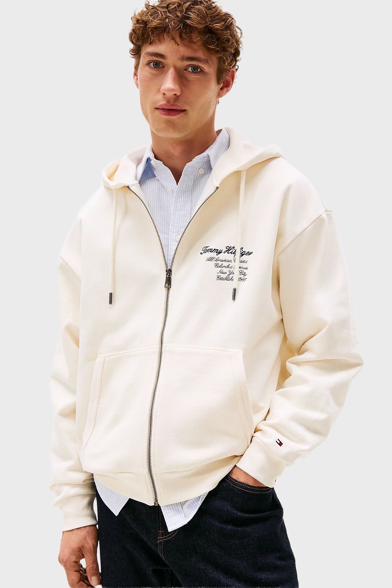 Мужское белое худи PREP ZIP Белый L Tommy Hilfiger MW0MW39683 Мужское белое худи PREP ZIP Белый L Tommy Hilfiger MW0MW39683