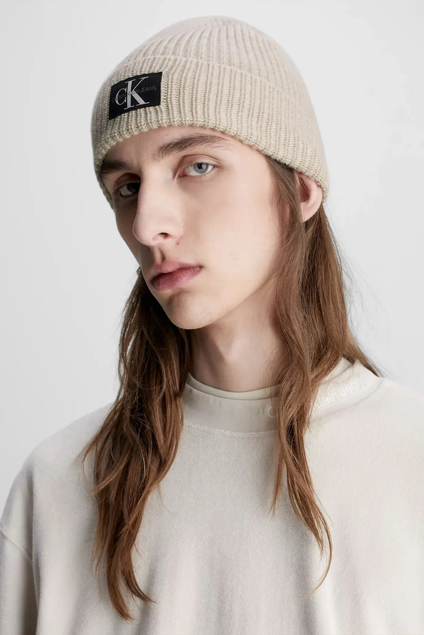 Чоловіча бежева вовняна шапка MONO LOGO PATCH 2