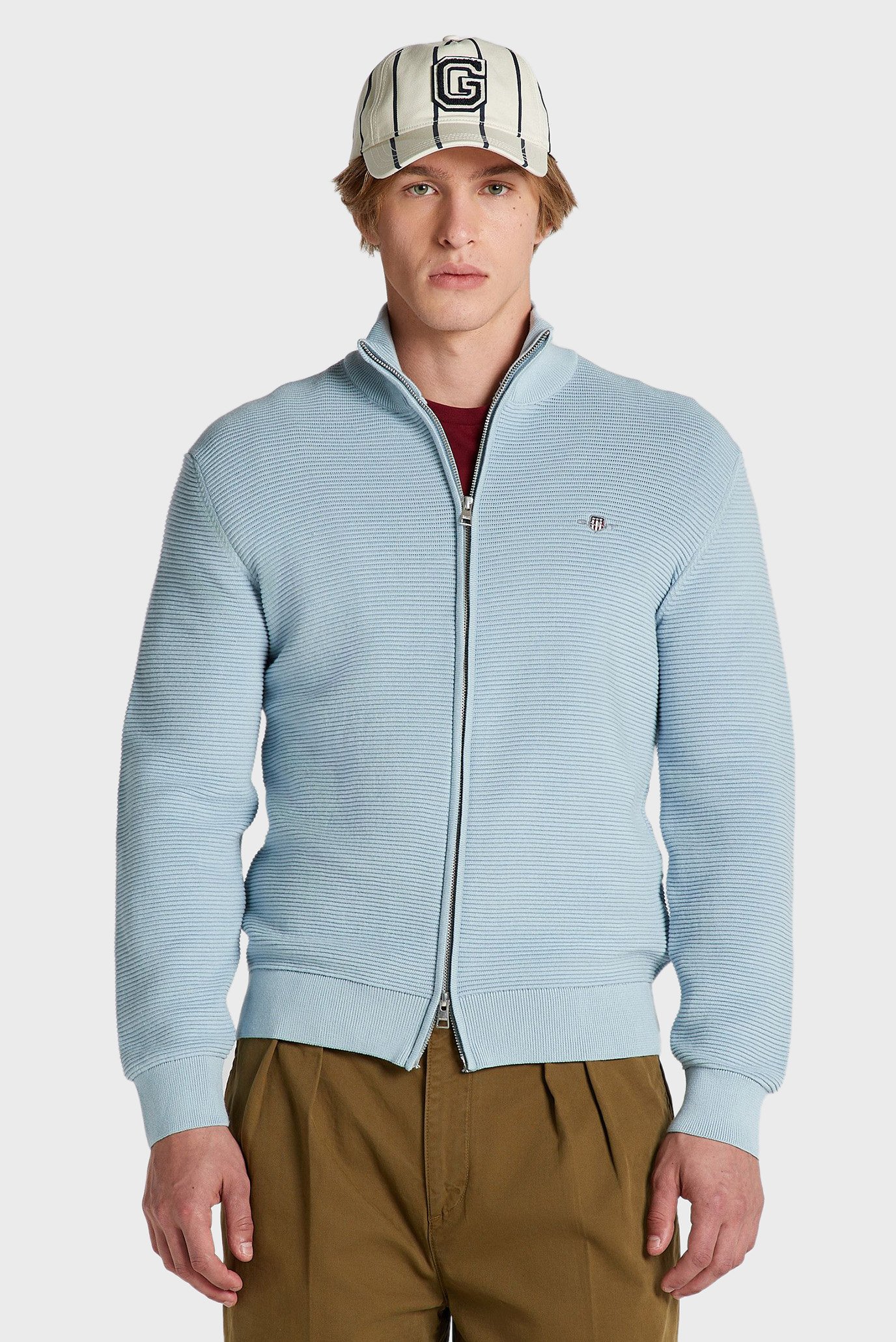 Чоловічий блакитний кардиган TEXTURED COTTON FULL ZIP 1