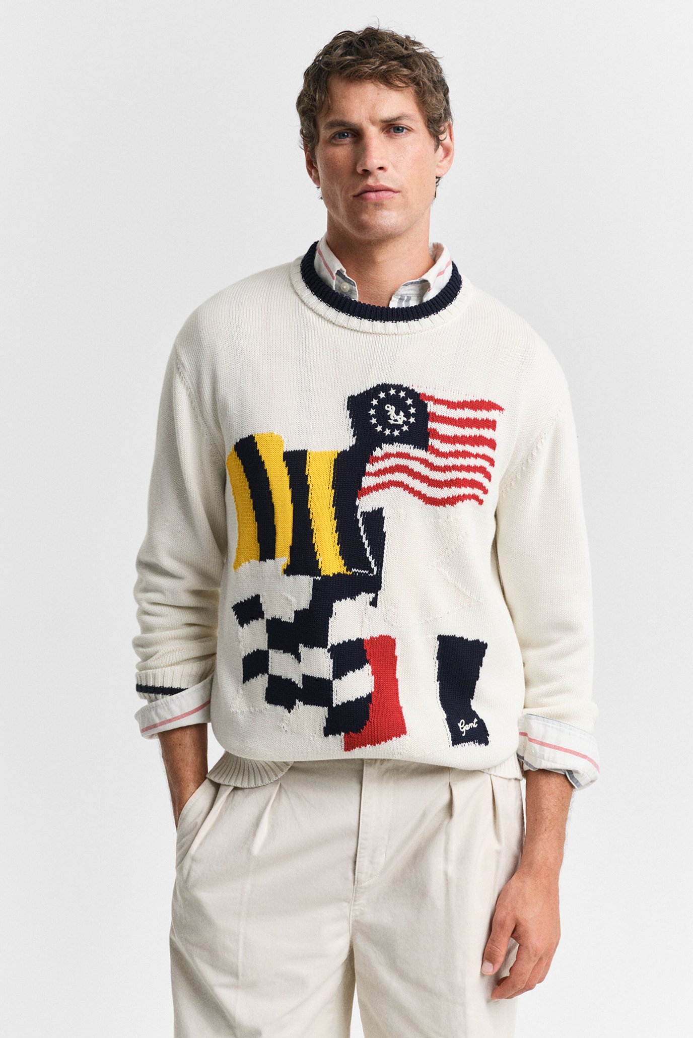 Чоловічий білий светр FLAG INTARSIA COTTON C-NECK 1