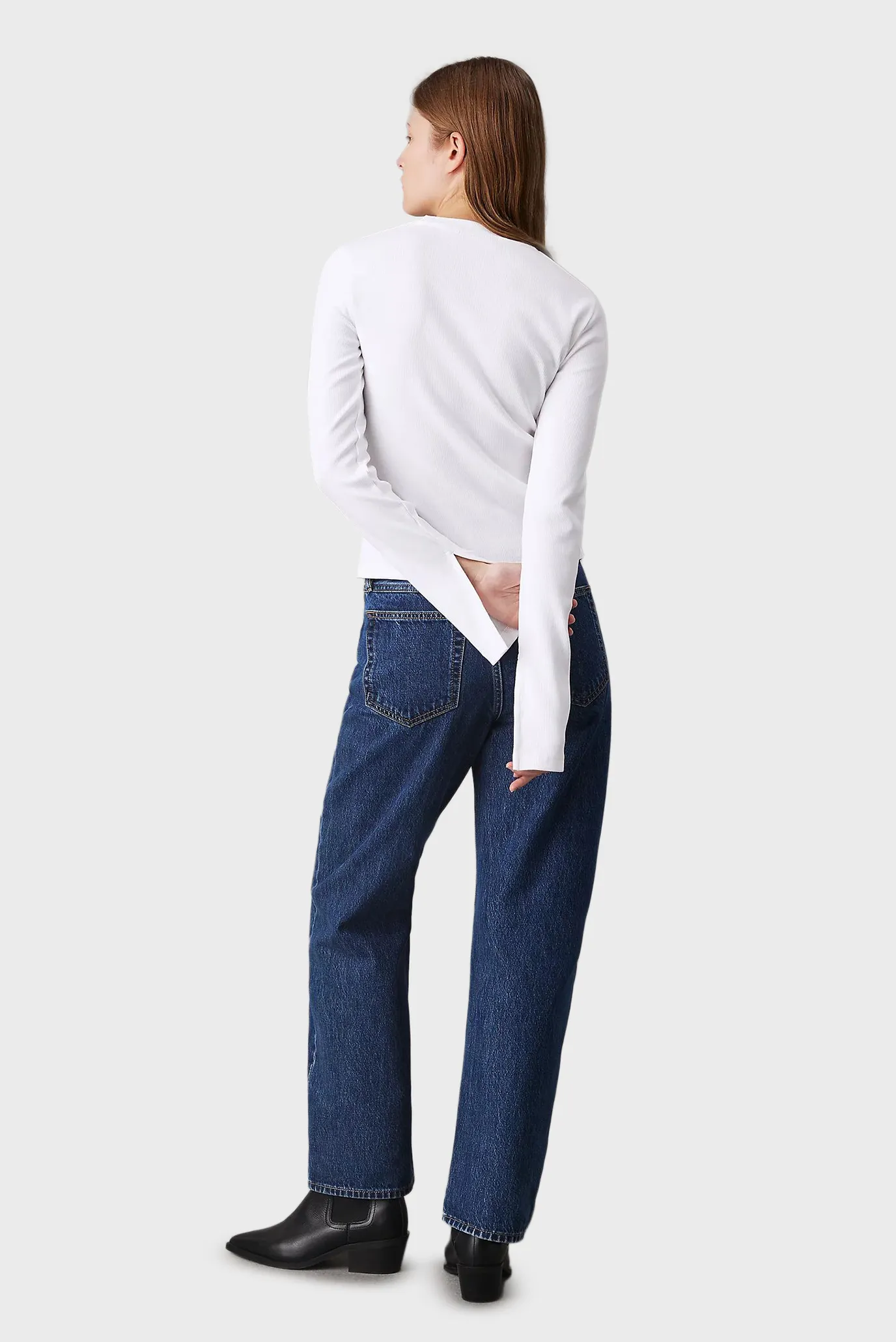 Женский белый лонгслив WOVEN LABEL RIB LS TOP 3