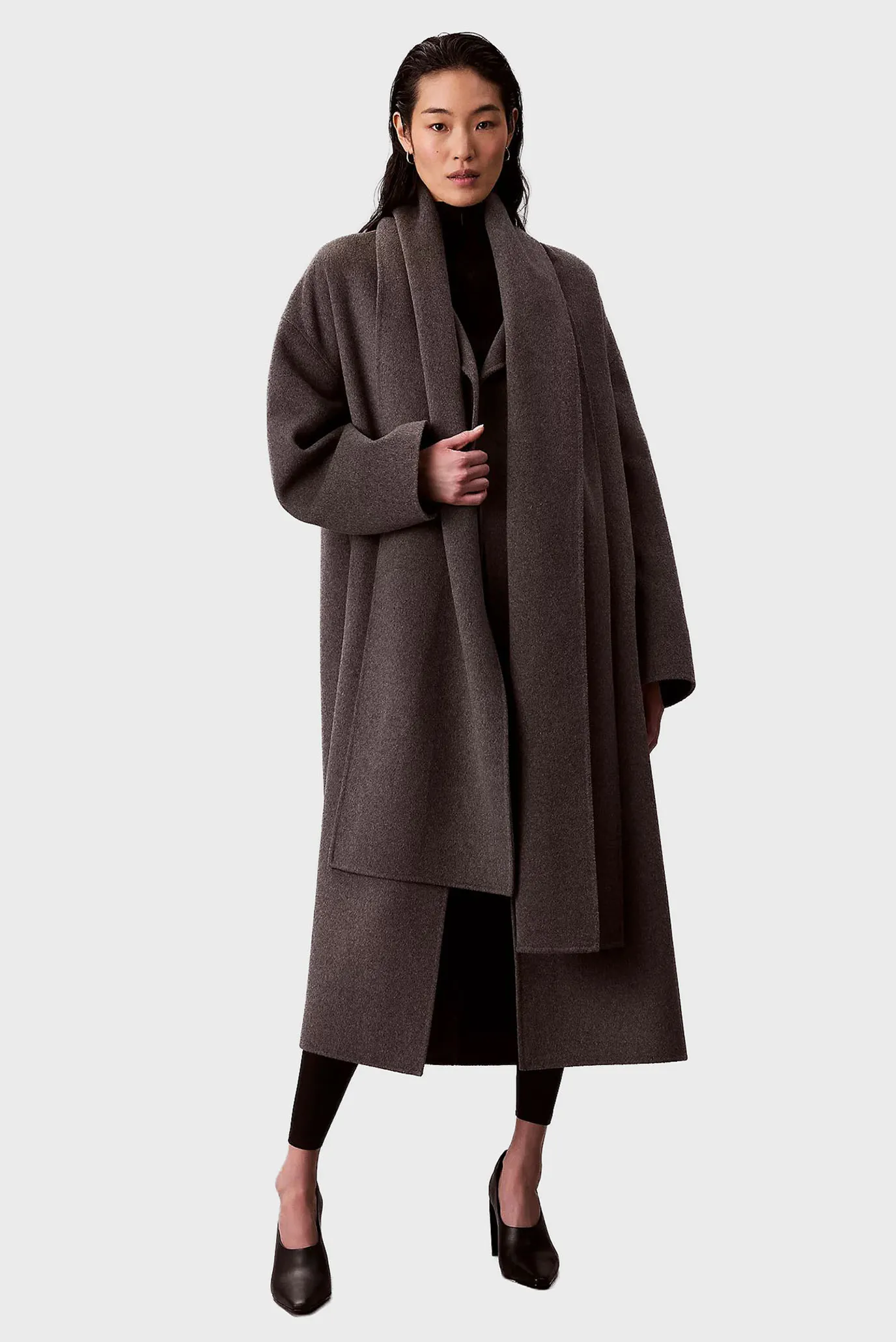 Жіноче темно-сіре вовняне пальто Dbl Face Wool Scarf 5