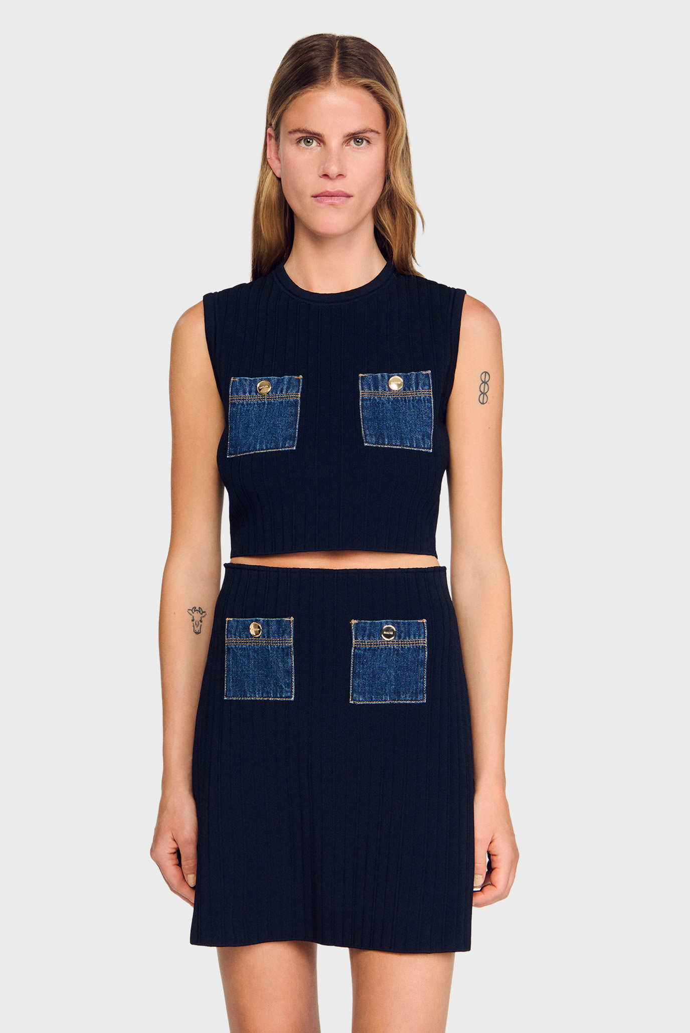 Женский темно-синий топ Синий S Sandro SFPPU02641_Navy Blue Женский темно-синий топ Синий S Sandro SFPPU02641_Navy Blue