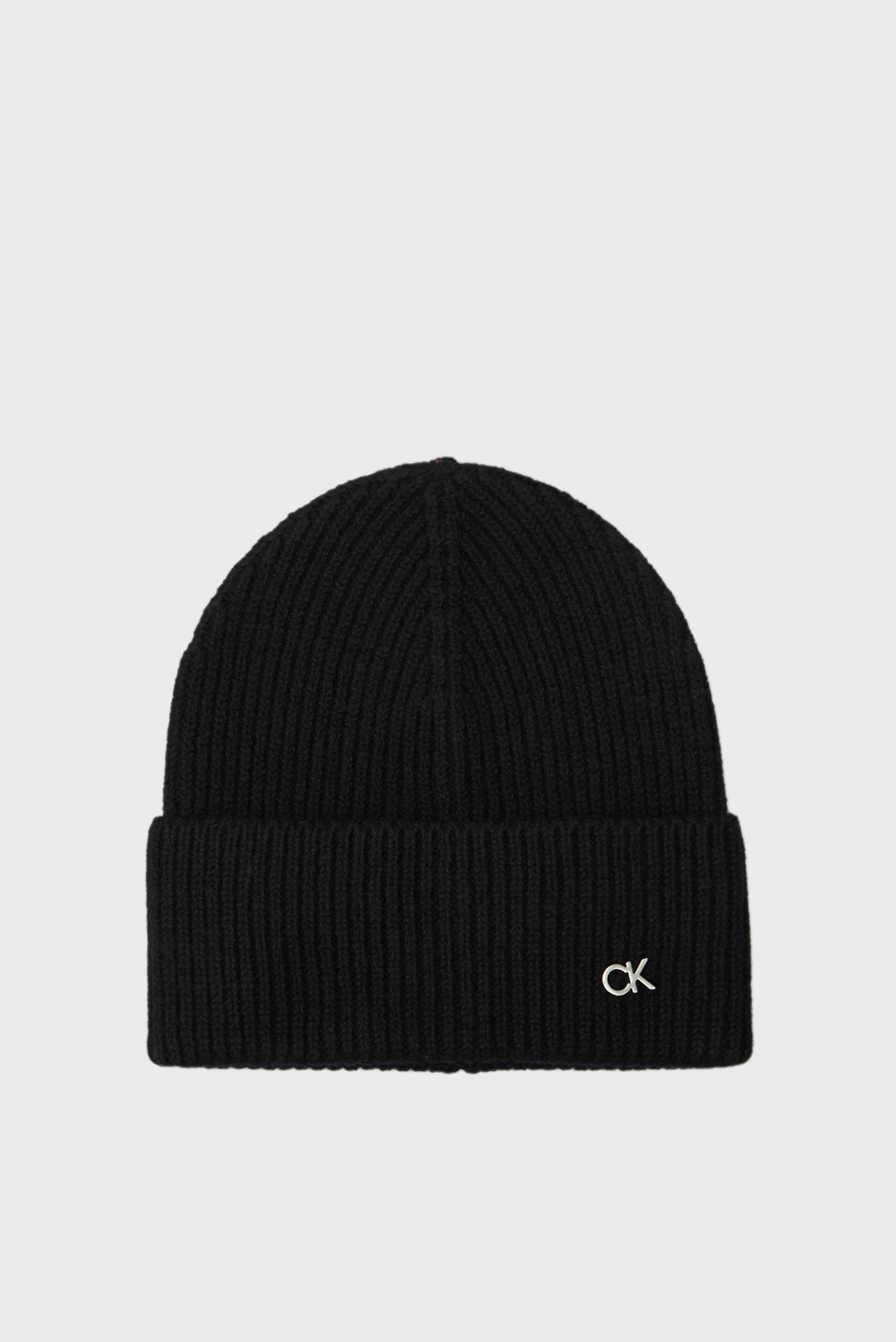 Жіноча чорна вовняна шапка CK METAL CHUNKY RIB BEANIE 1