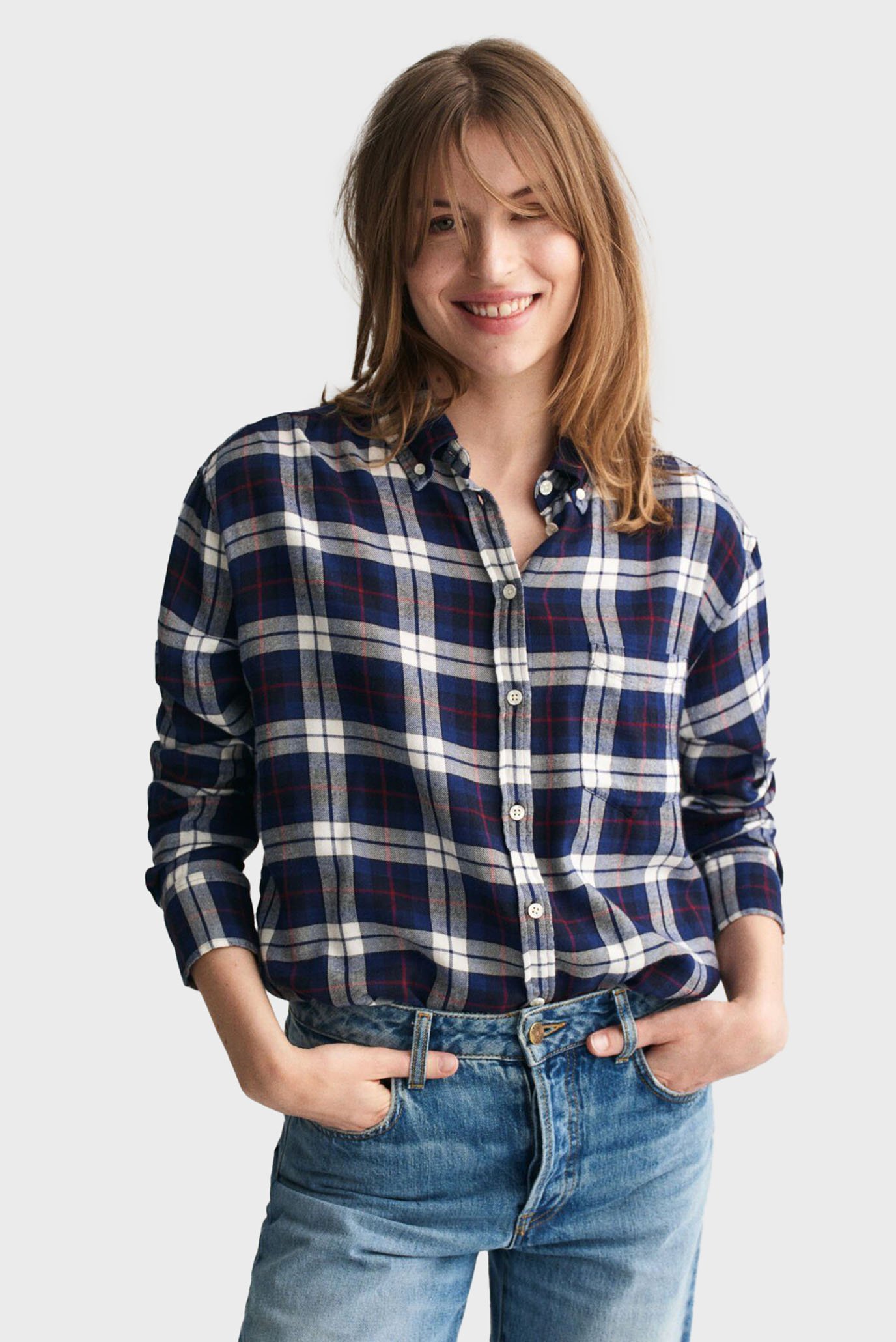 Жіноча темно-синя картата сорочка REL CHECKED FLANNEL BD SHIRT 1