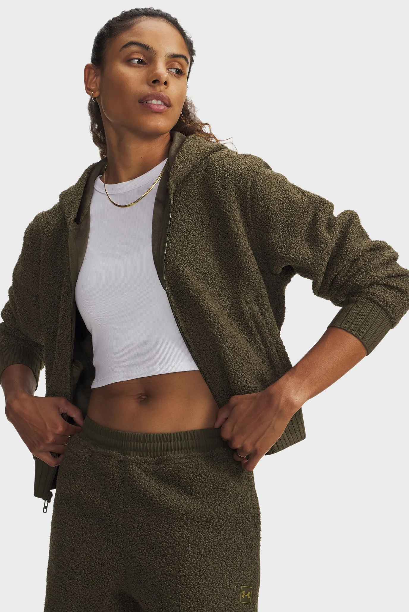 Жіноче зелене худі UA High Pile Fleece Jkt 1