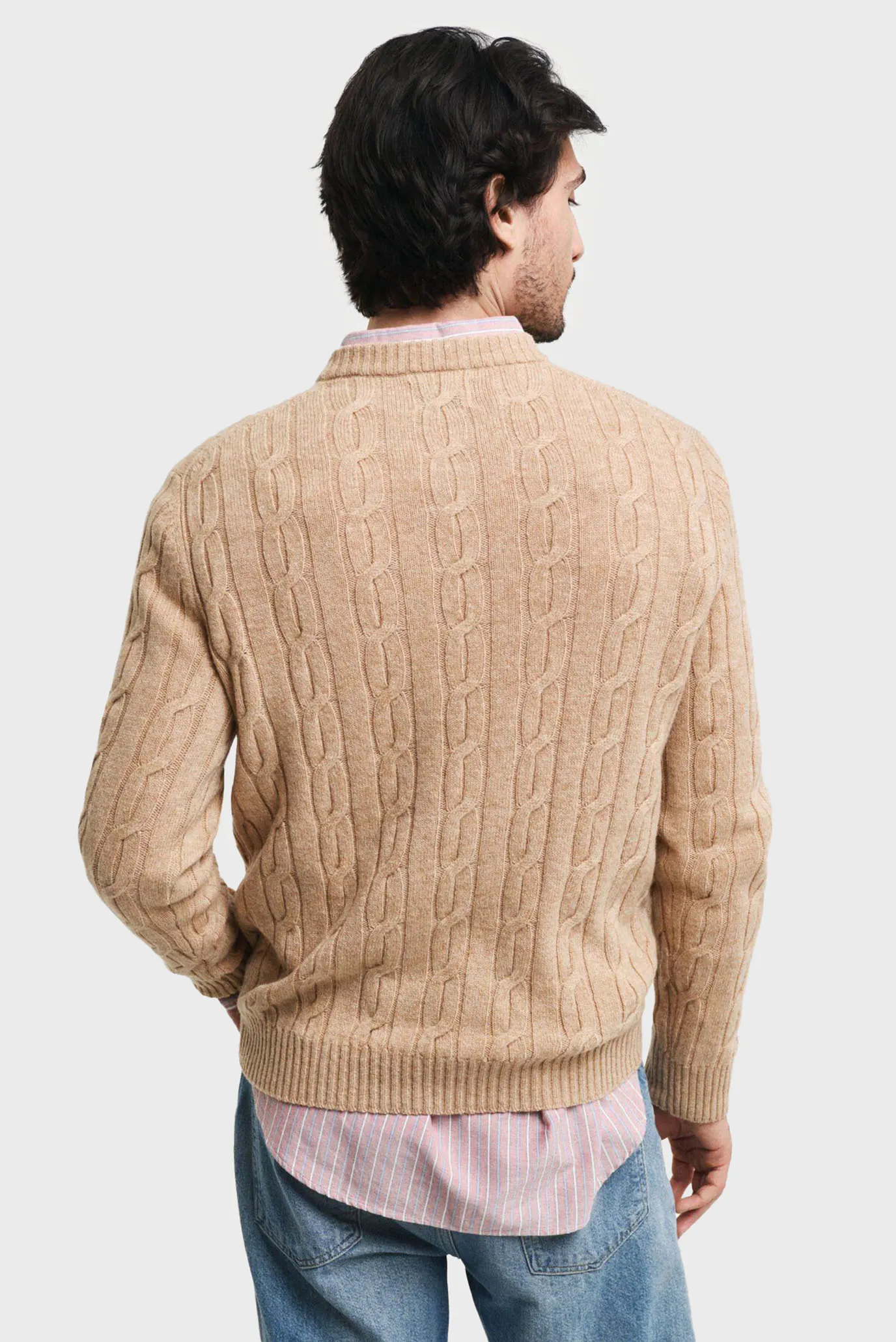 Мужской бежевый шерстяной свитер LAMBSWOOL CABLE C-NECK 3