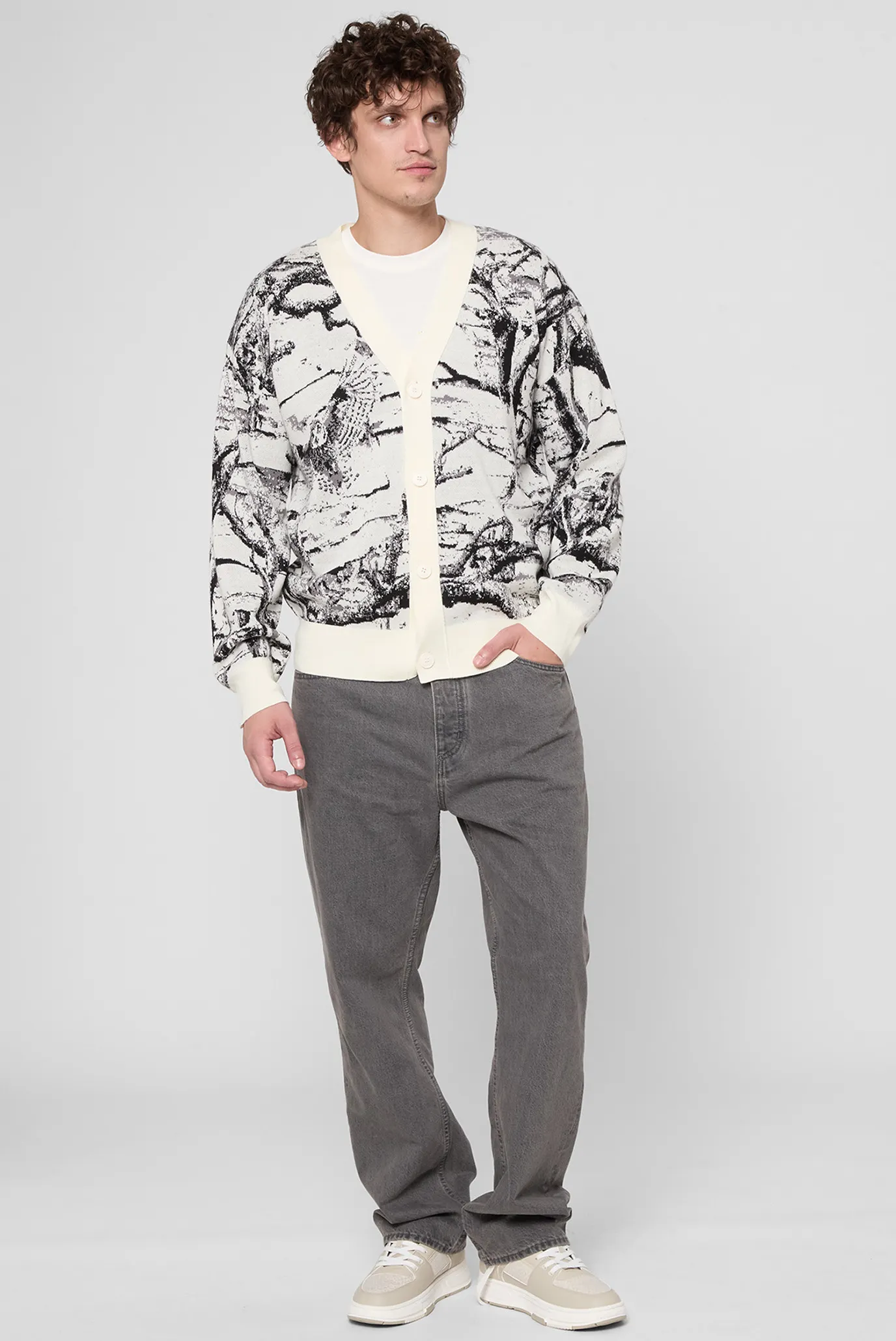 Чоловічий сірий вовняний кардиган з візерунком 4