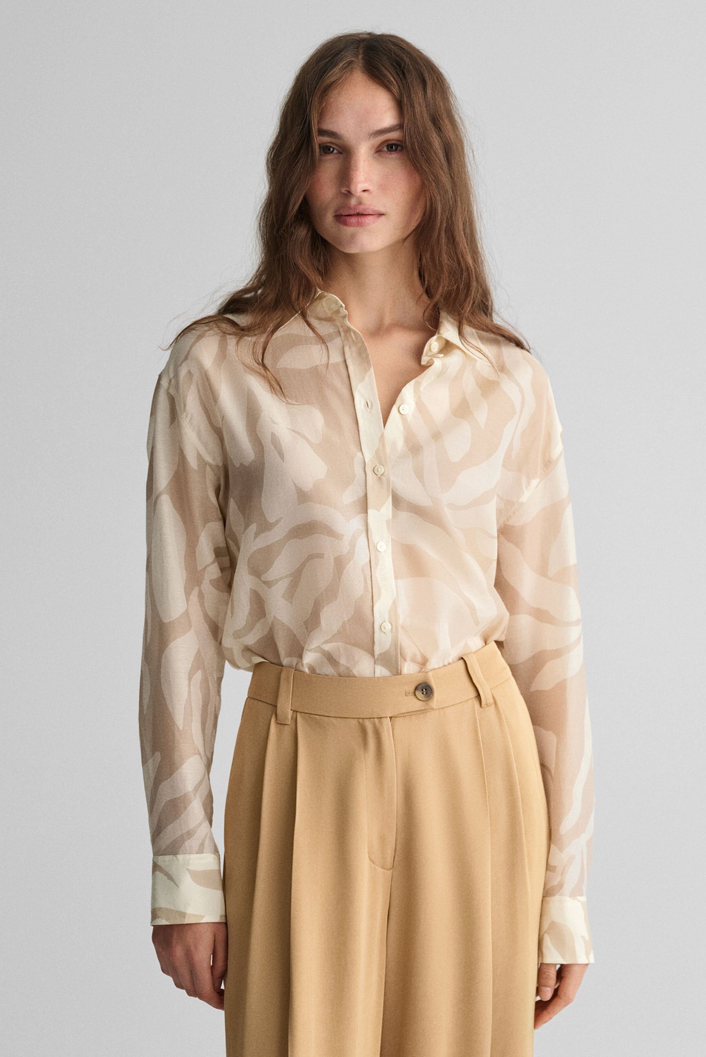 Жіноча бежева блуза з візерунком REL PALM PRINT COT SILK 1