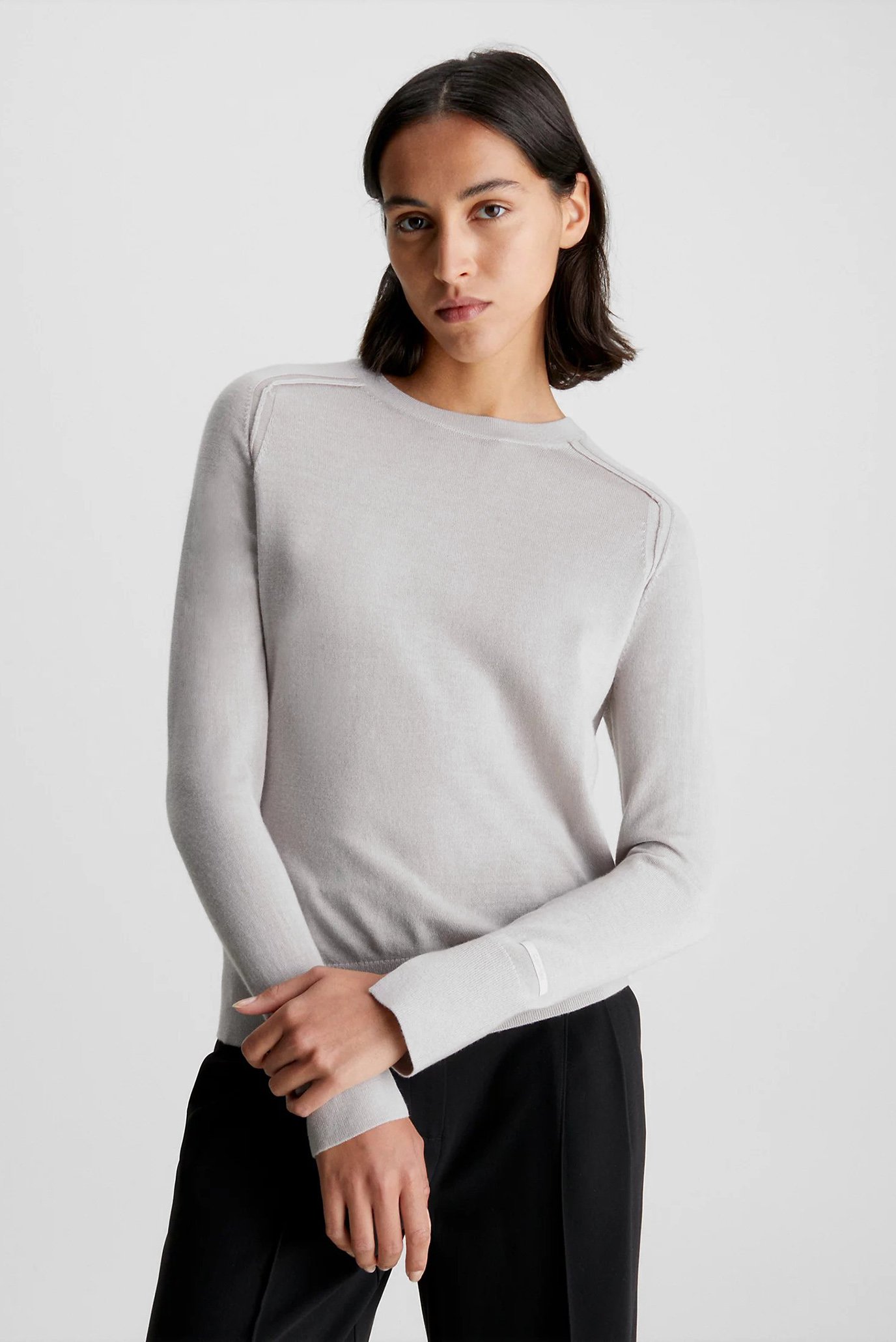 Женский серый шерстяной джемпер EXTRA FINE WOOL CREWNECK 1