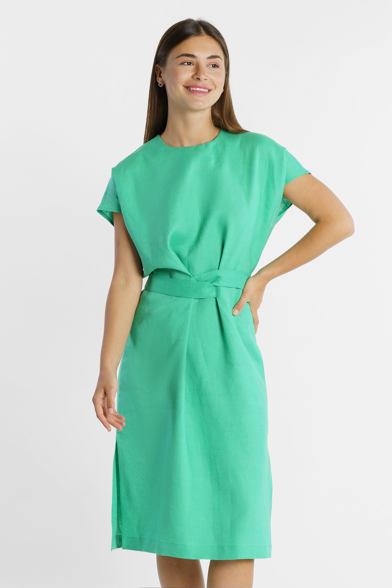 Жіноча зелена лляна сукня 1