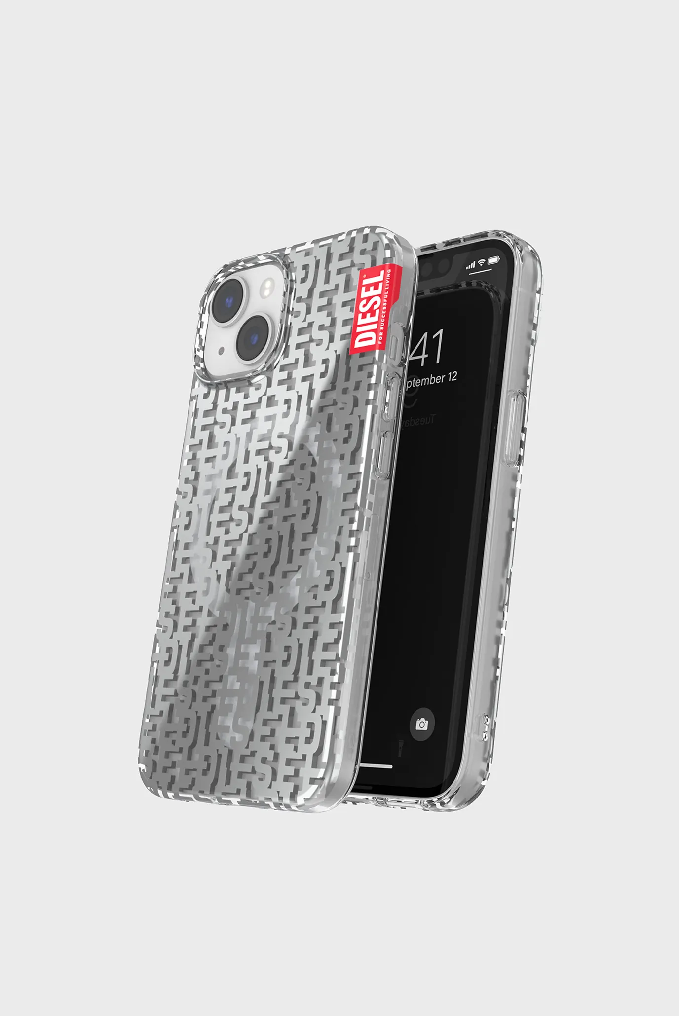 Серый чехол для телефона Diesel Clear Case monogram magsafe for iPhone 14 2